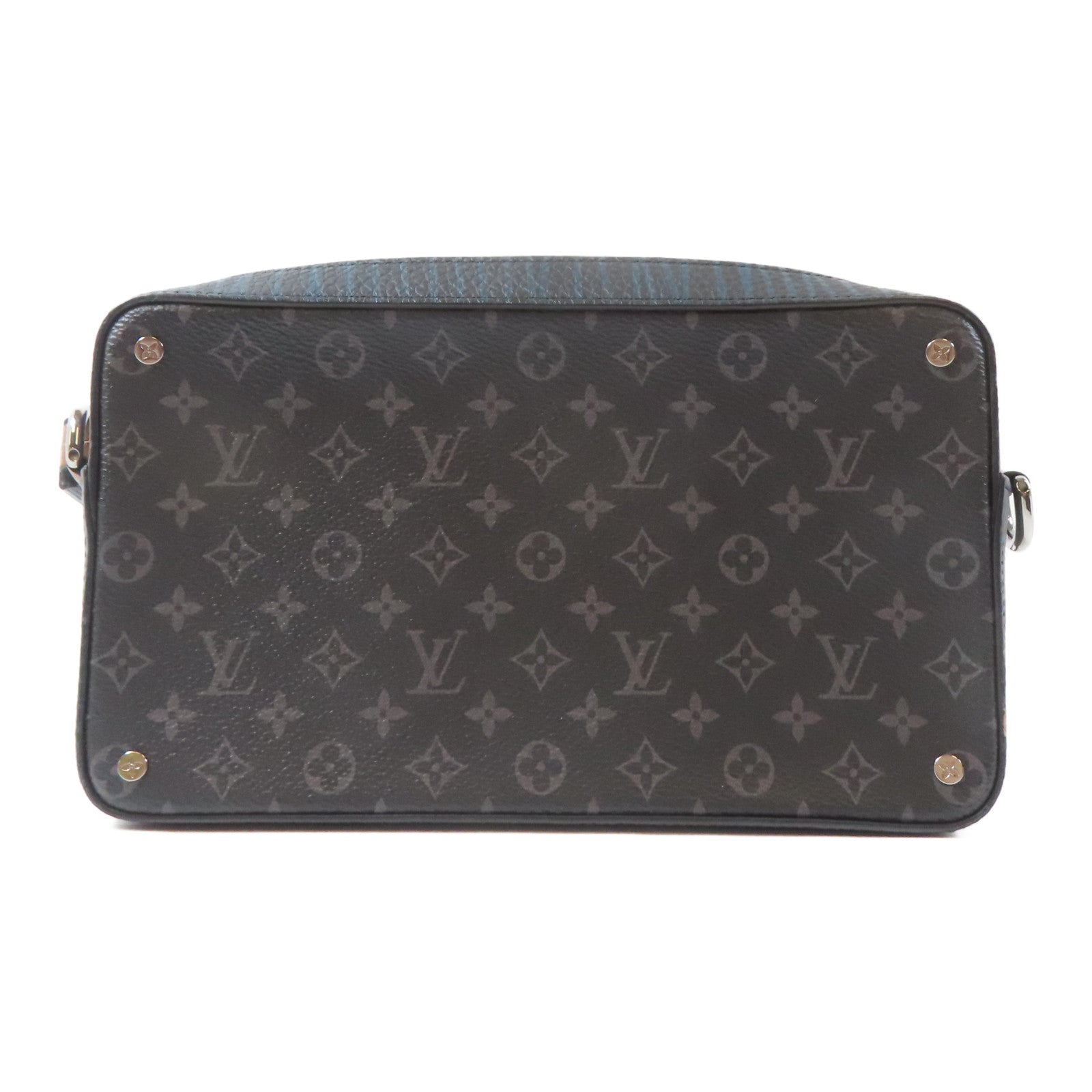 LOUIS VUITTON Monogram Eclipse Volga On Strap銀扣肩背袋黑色/藍色