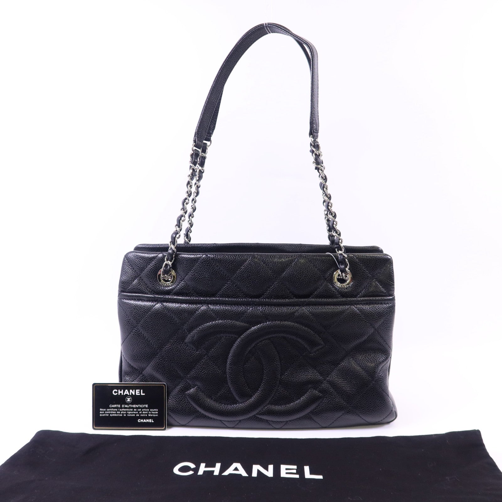 CHANEL 牛皮皮革Shoulder Bag銀扣鏈帶肩背袋