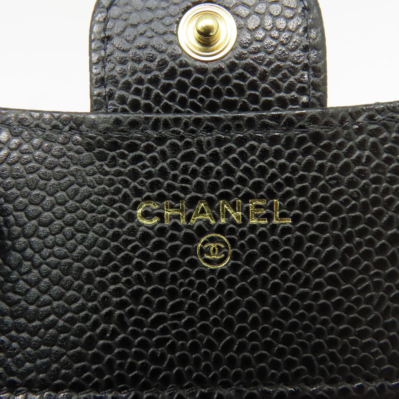 CHANEL 菱格Caviar皮革Classic Wallet金扣短錢包黑色