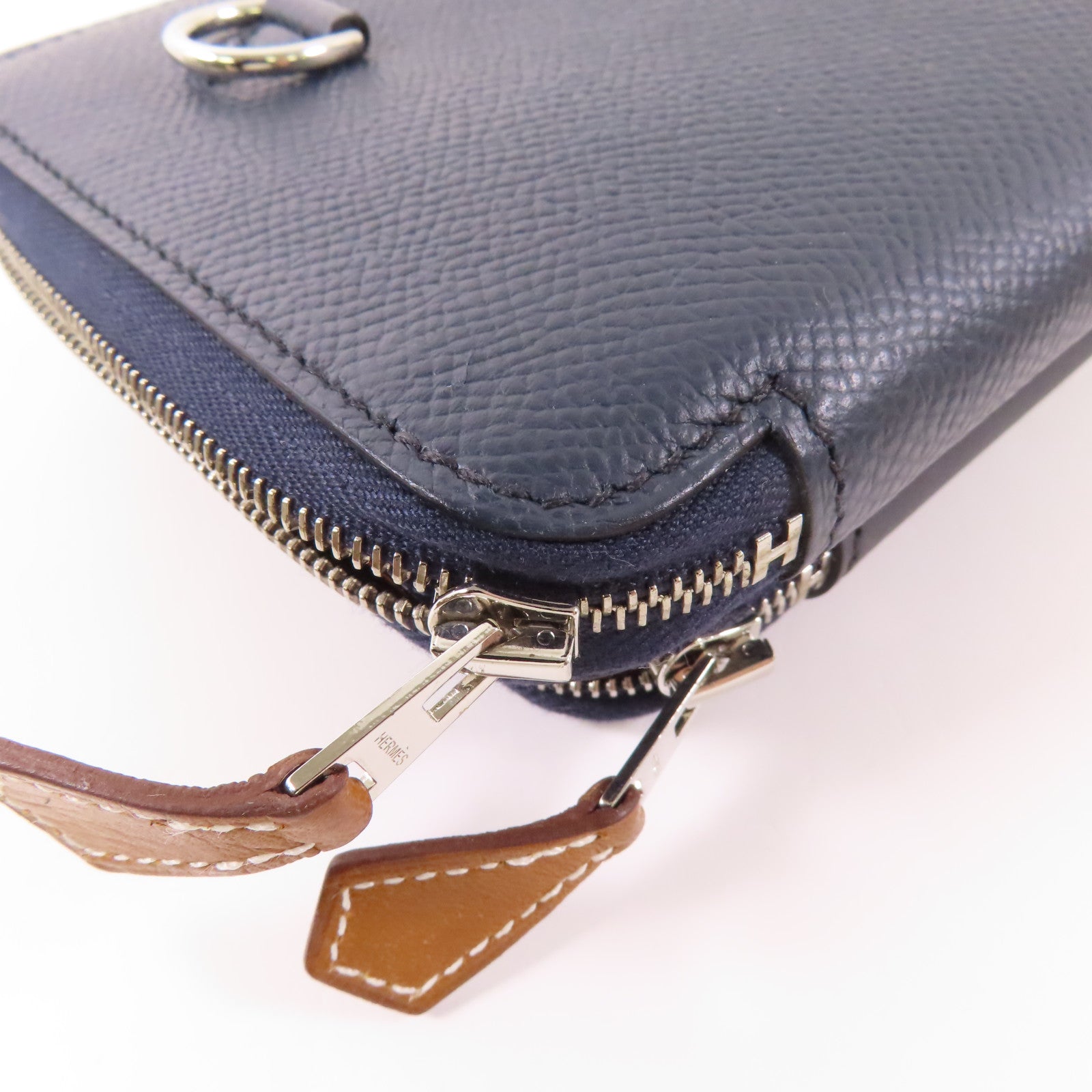 HERMES Epsom皮革/Swift皮革Nouveau To Go銀扣肩背袋Bleu Sapphire