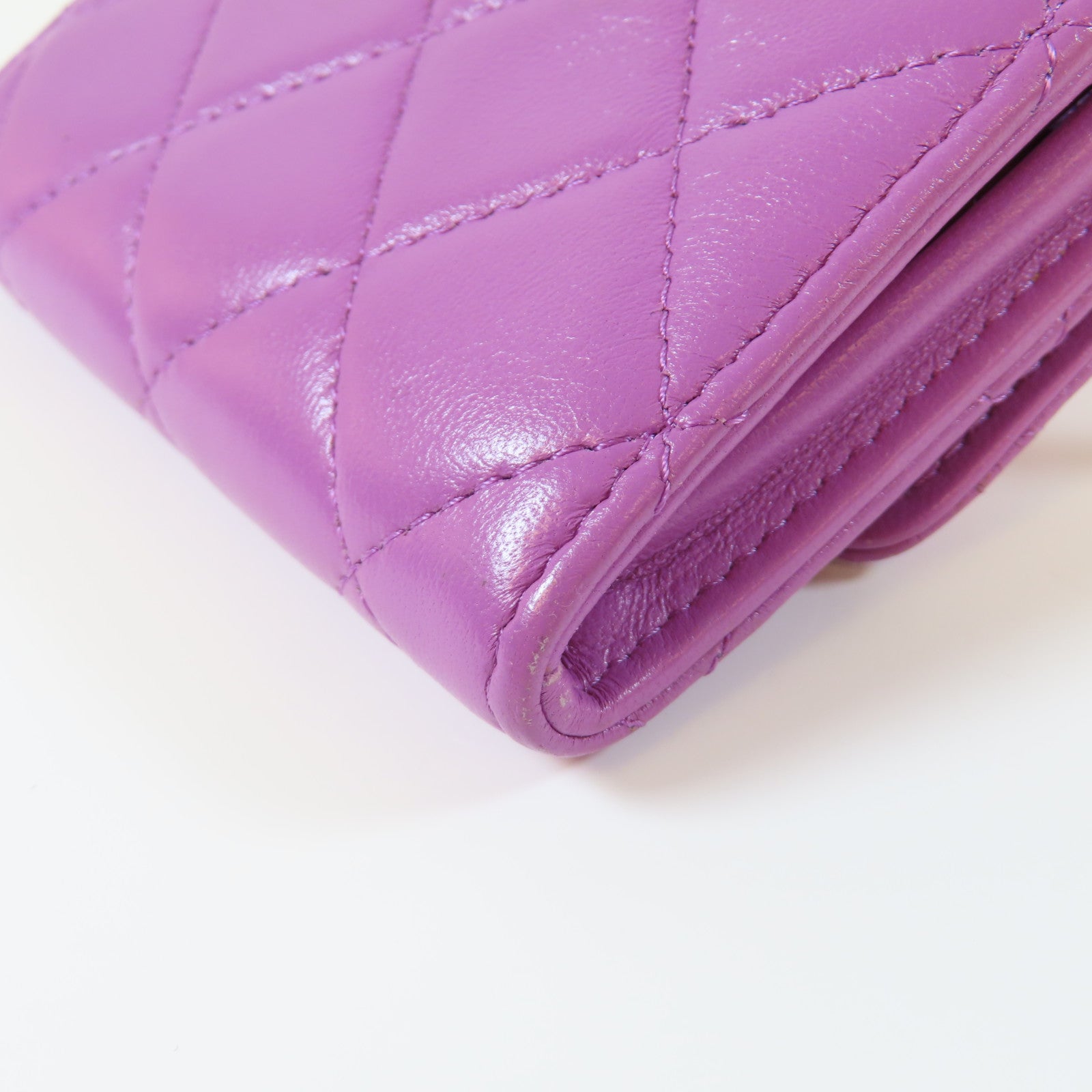 CHANEL **【激減優惠】菱格羊皮皮革Card Case On Chain金扣鏈帶肩背袋紫色