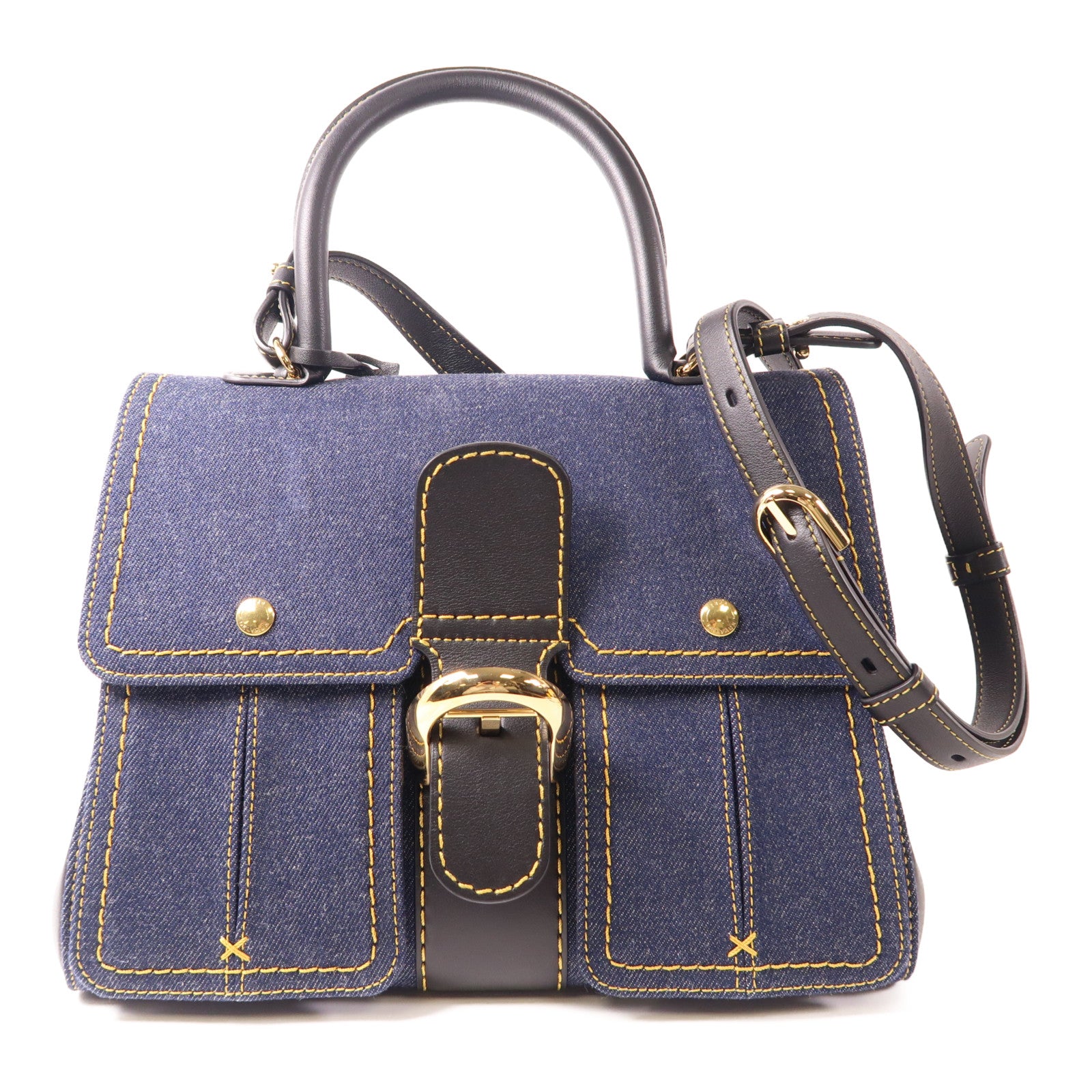 Delvaux 牛仔布Brillant Trench金扣手挽肩背兩用袋