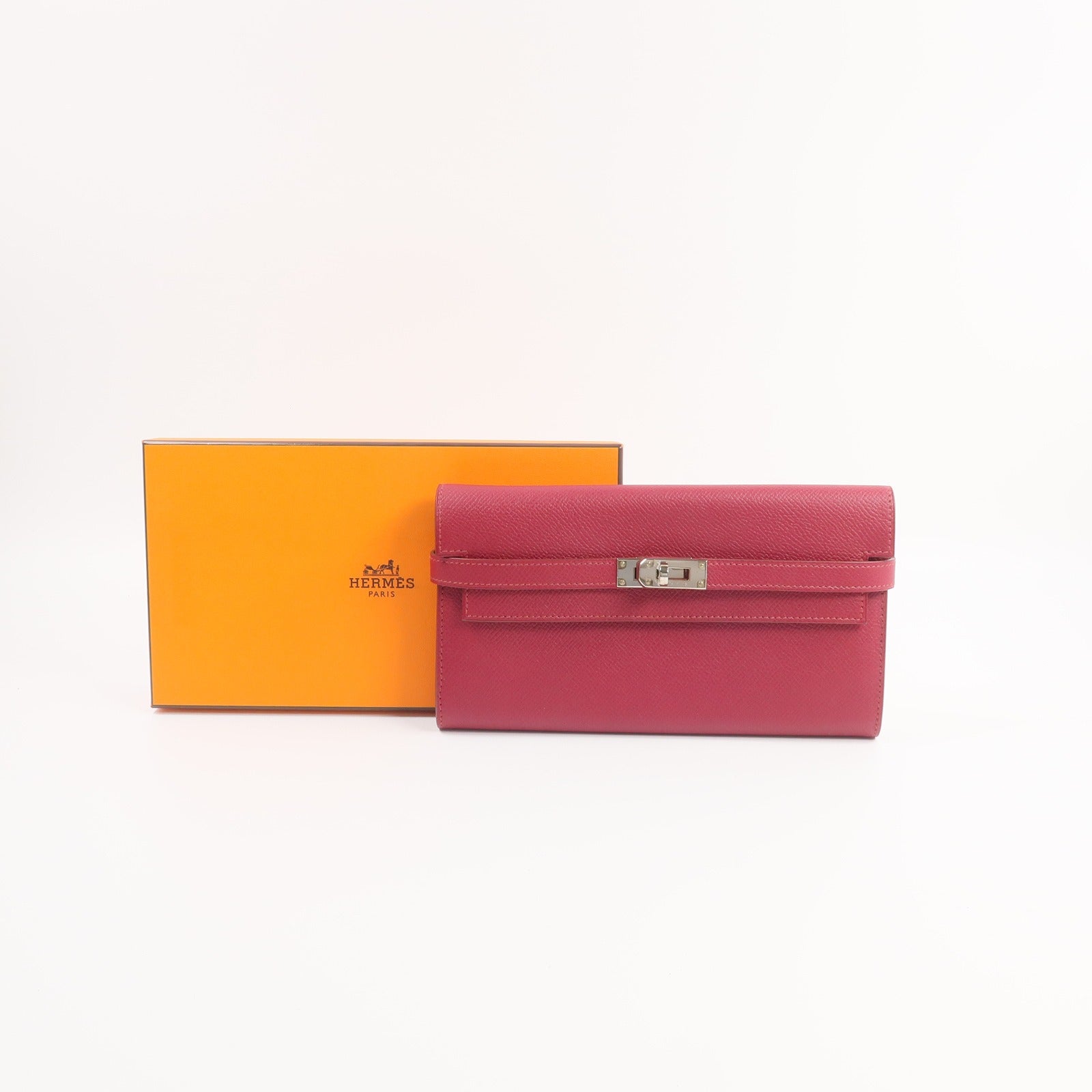 HERMES Epsom皮革Kelly Long Wallet長錢包Rubis