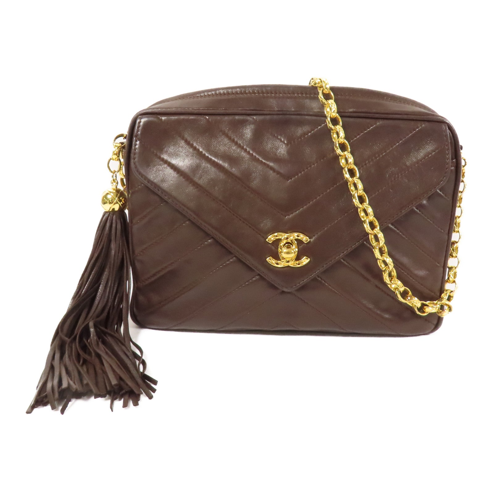 CHANEL 羊皮皮革Vintage Chain Shoulder金扣肩背袋