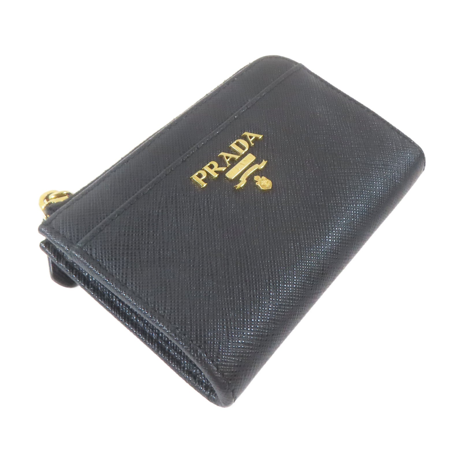 PRADA Saffiano皮革L-Shaped Wallet金扣錢包黑色