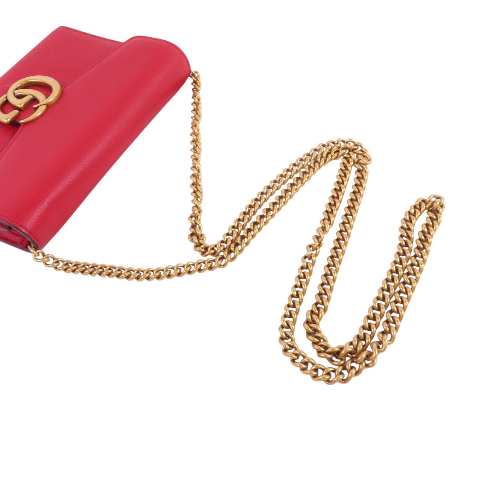 GUCCI 牛皮皮革GG Marmont Chain Wallet金扣鏈帶肩背袋
