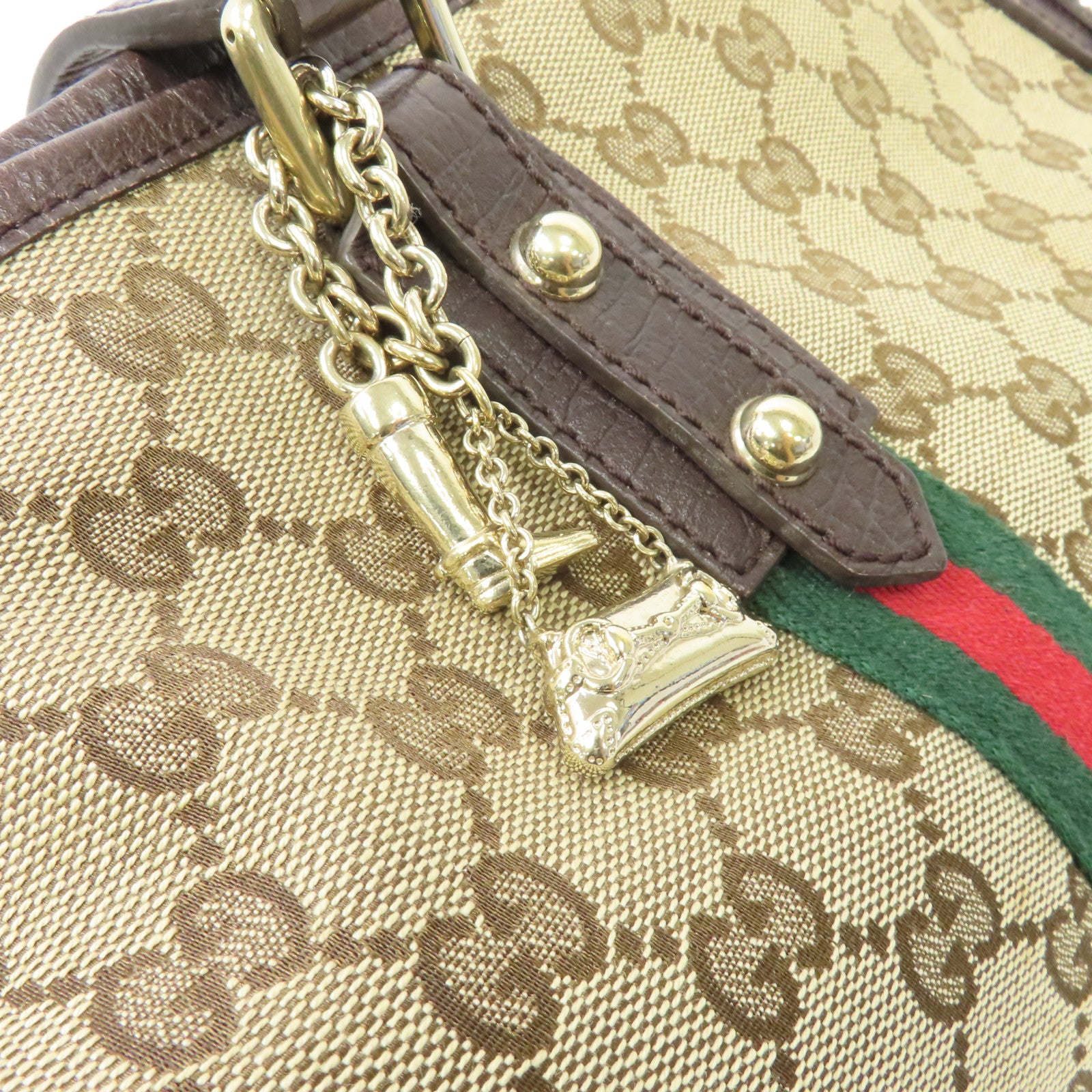 GUCCI 帆布Sherry Line Tote Bag金扣手挽袋啡色