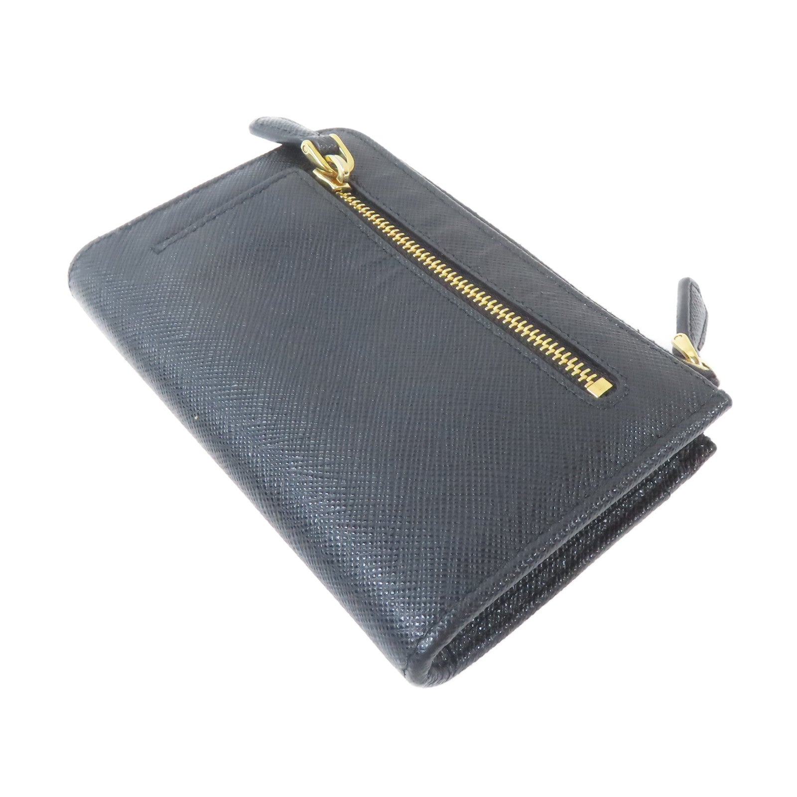 PRADA Saffiano皮革L-Shaped Wallet金扣錢包黑色