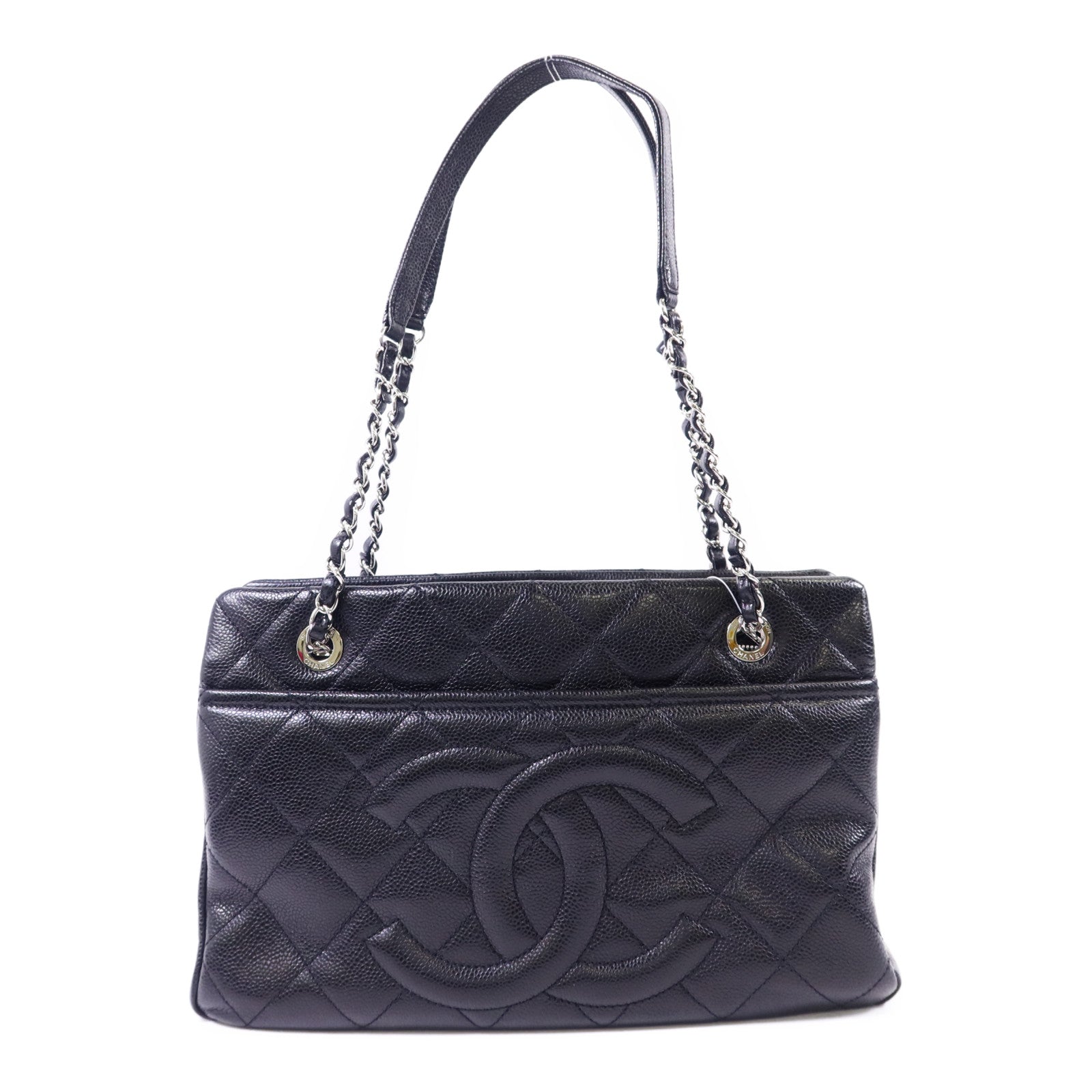 CHANEL 牛皮皮革Shoulder Bag銀扣鏈帶肩背袋