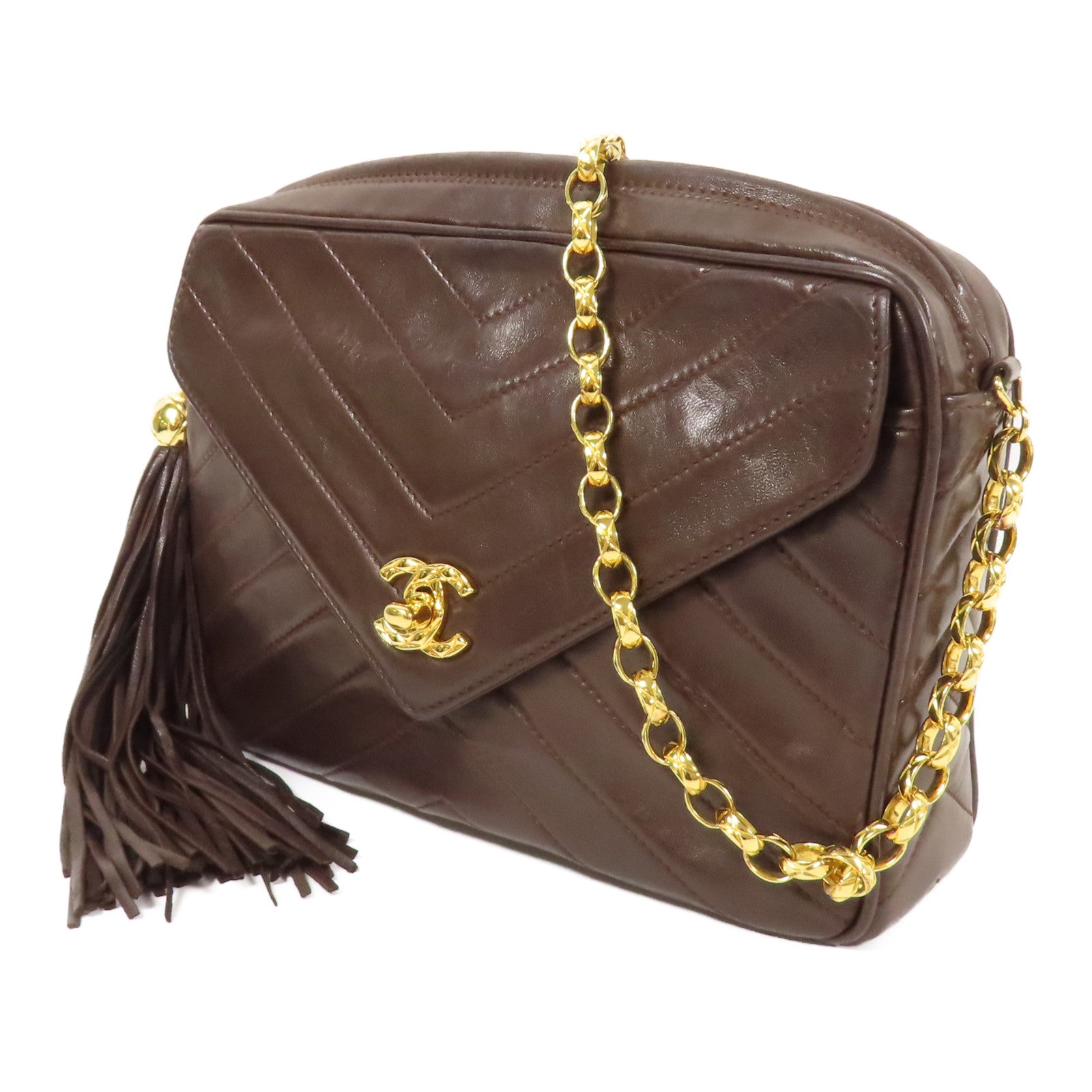 CHANEL 羊皮皮革Vintage Chain Shoulder金扣肩背袋