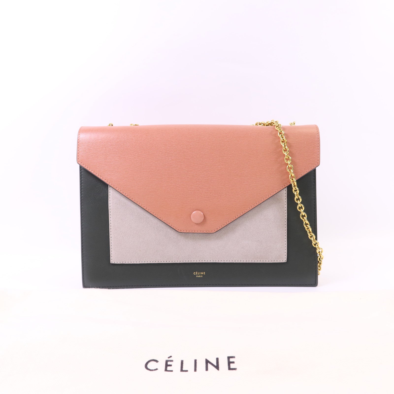 CELINE 牛皮皮革Envelope Shoulder Bag金扣鏈帶肩背袋
