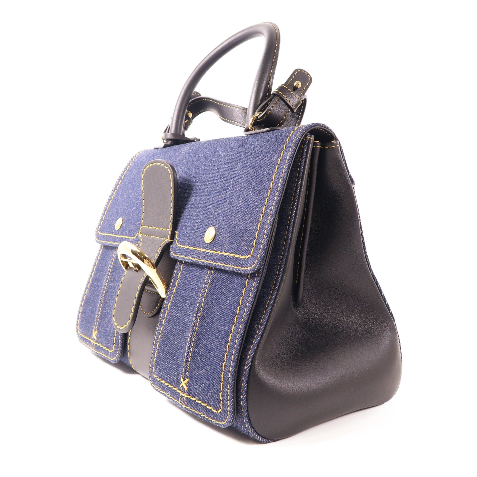 Delvaux 牛仔布Brillant Trench金扣手挽肩背兩用袋