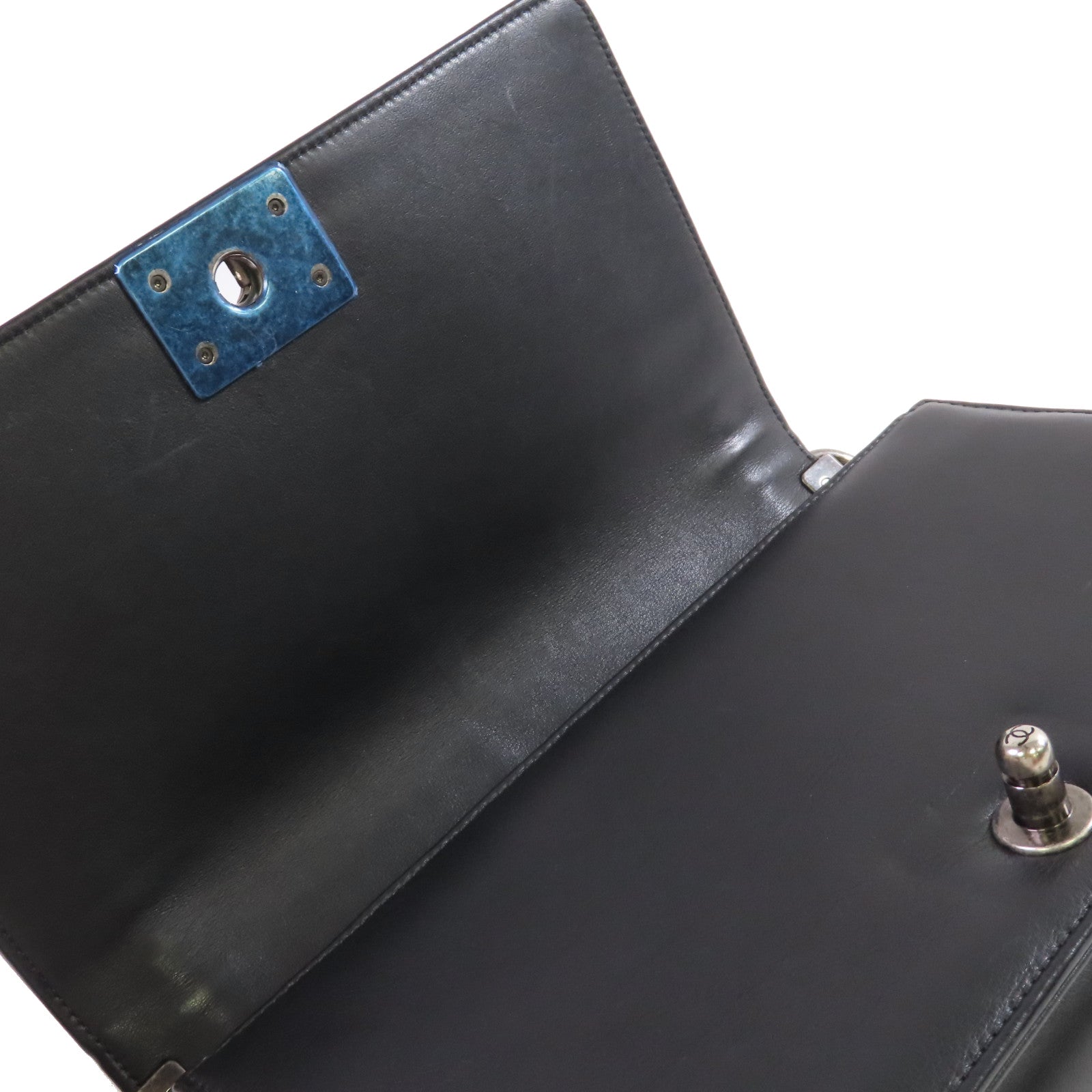 CHANEL 菱格羊皮皮革Boy Chanel 25 Chain Shoulder Bag銀扣鏈帶肩背袋黑色