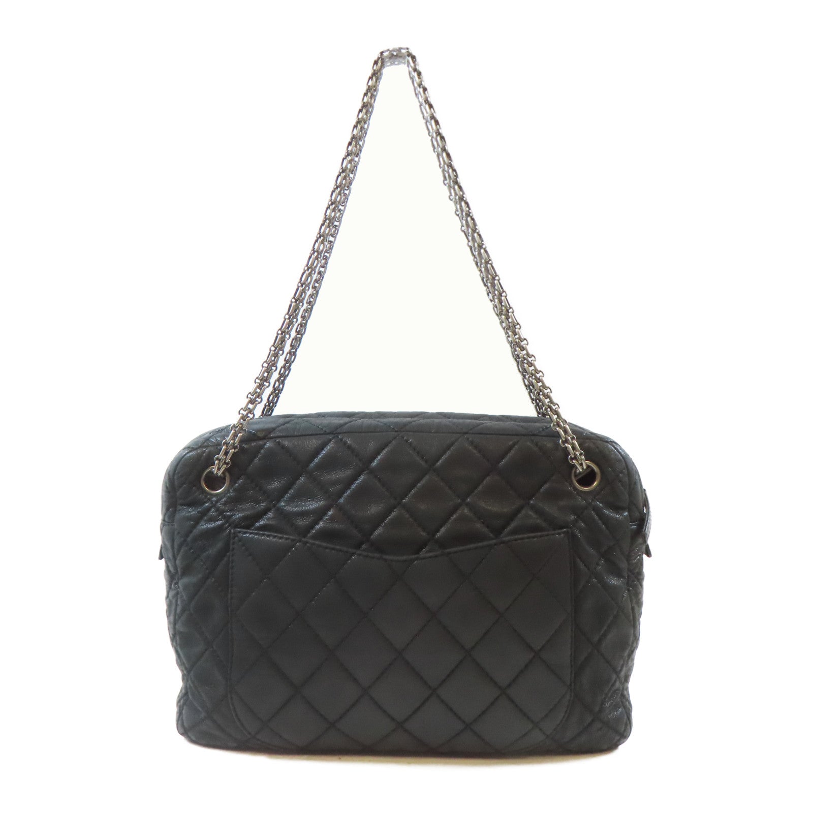 CHANEL 菱格牛皮皮革2.55 Chain Shoulder Bag黑扣鏈帶肩背袋黑色