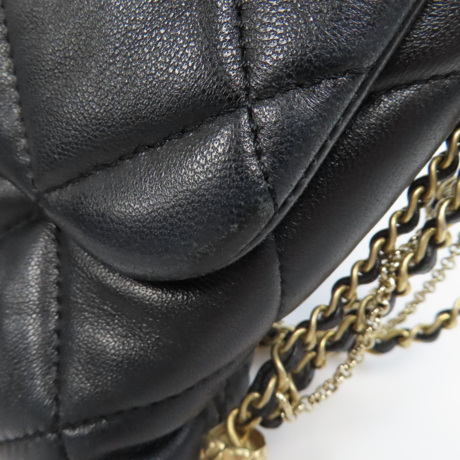CHANEL 【激減優惠】菱格羊皮皮革Chain Shoulder金扣鏈帶肩背袋黑色