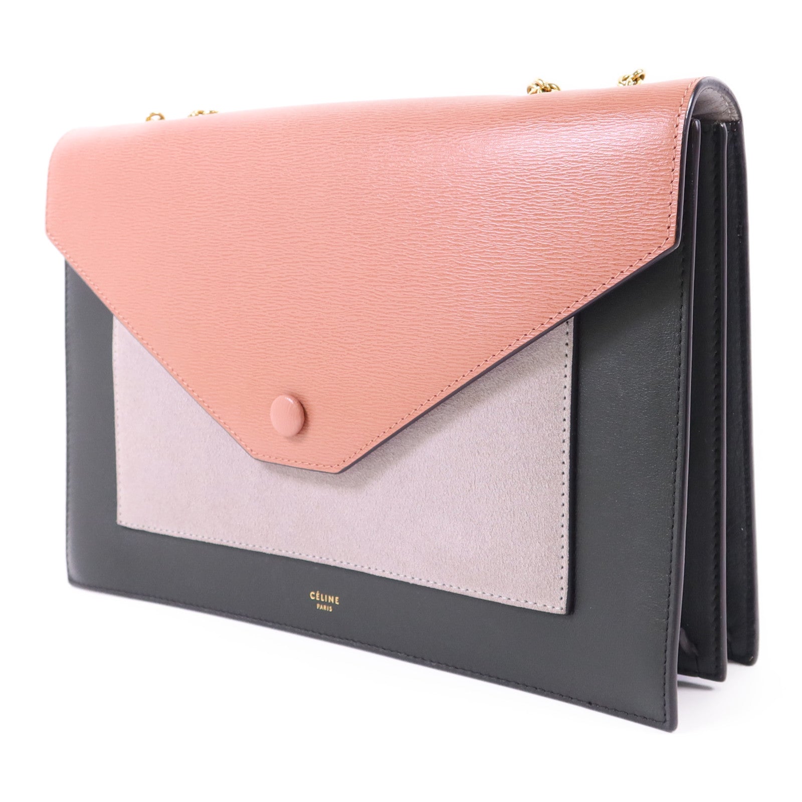 CELINE 牛皮皮革Envelope Shoulder Bag金扣鏈帶肩背袋