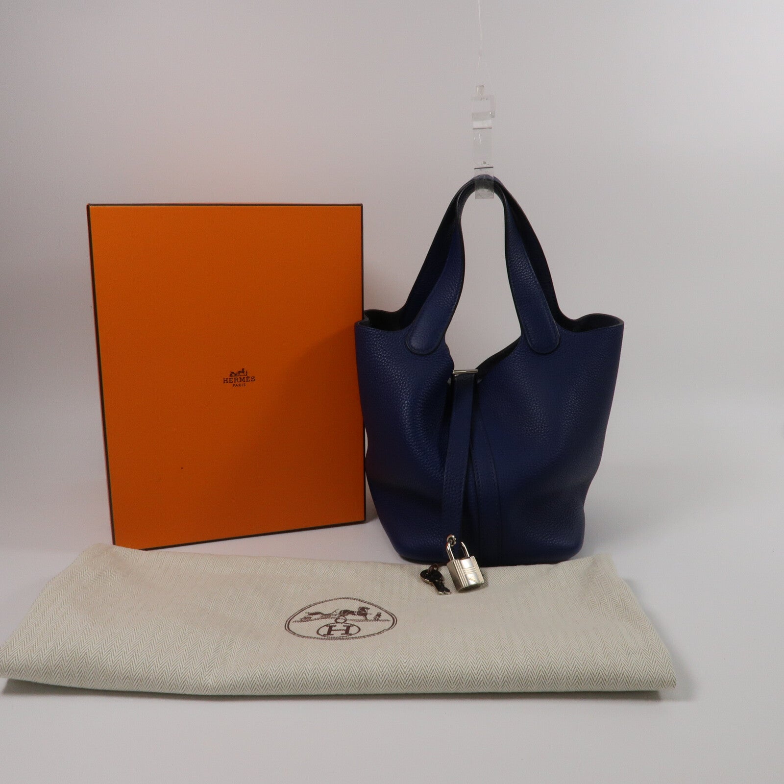 HERMES Clemence皮革Picotin PM手挽袋Blue Saphir