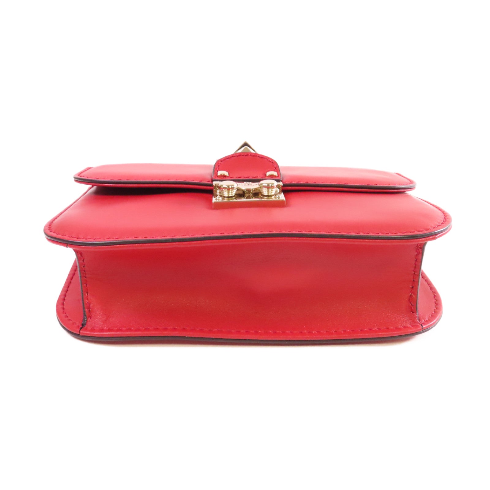 Valentino 【激減優惠】牛皮皮革Rockstud Chain Shoulder Bag金扣鏈帶肩背袋紅色