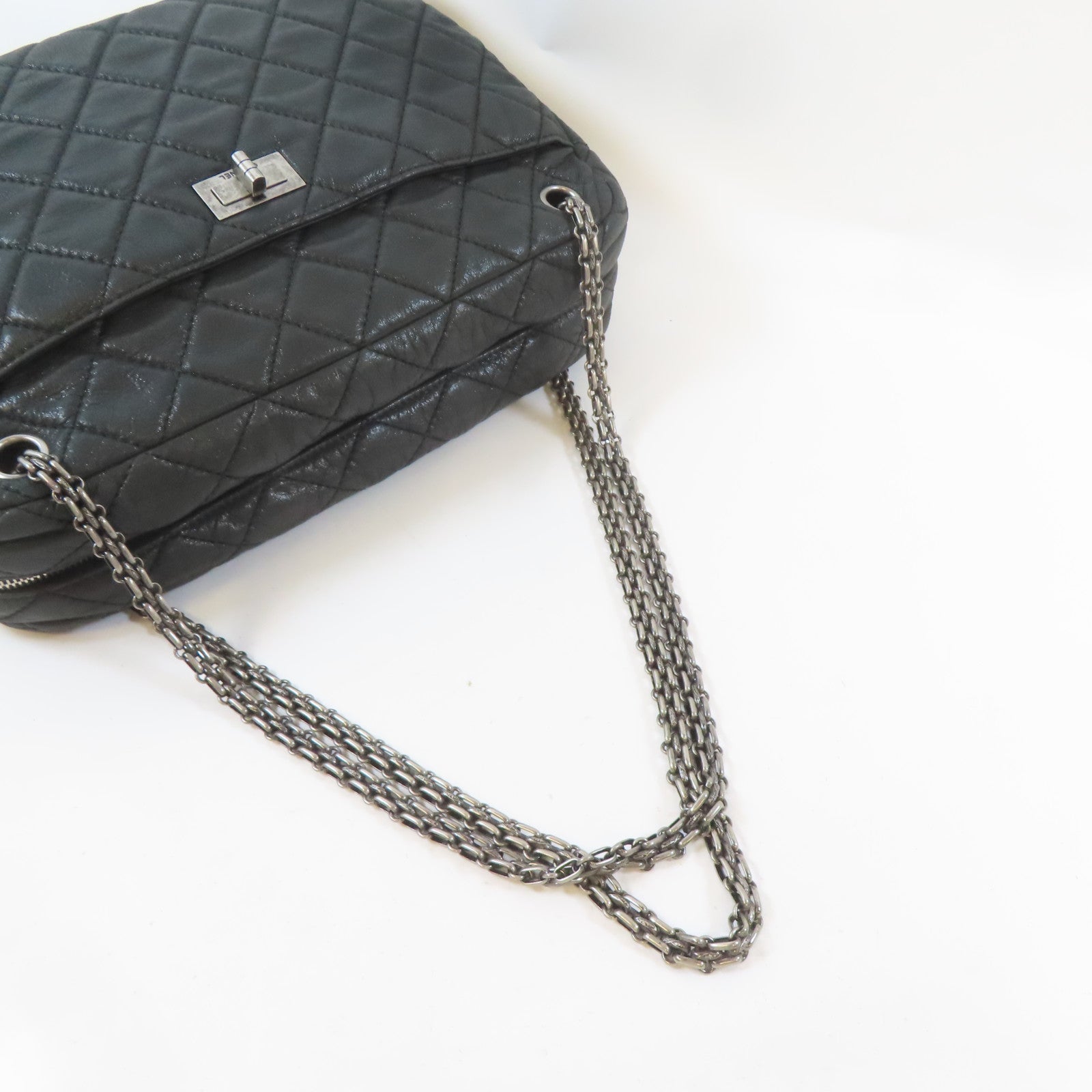 CHANEL 菱格牛皮皮革2.55 Chain Shoulder Bag黑扣鏈帶肩背袋黑色