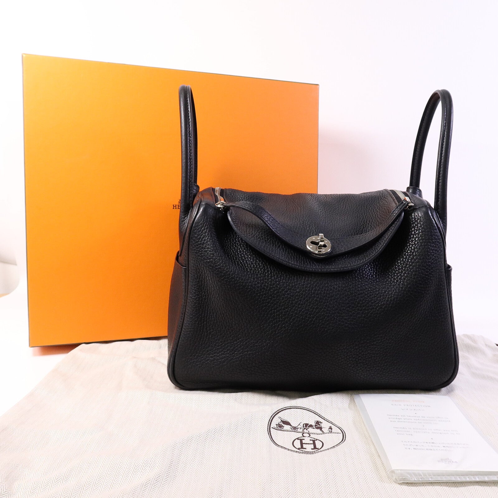 HERMES Clemence皮革Lindy 30手挽肩背兩用袋Noir