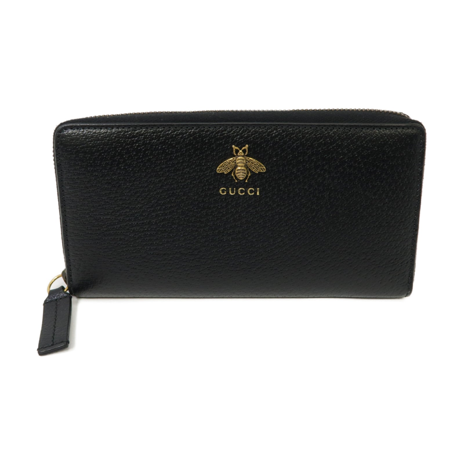GUCCI 【激減優惠】牛皮皮革Zip Around Long Wallet金扣長錢包黑色