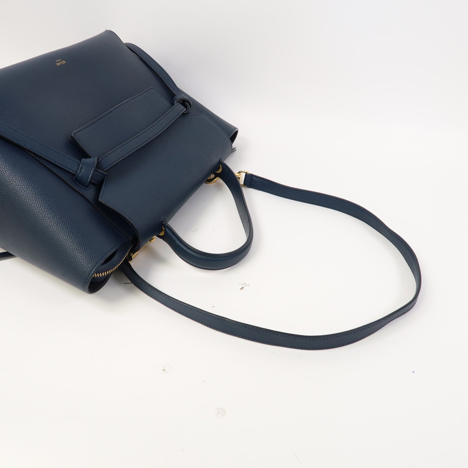 CELINE 牛皮皮革Belt Bag金扣手挽肩背兩用袋藍色