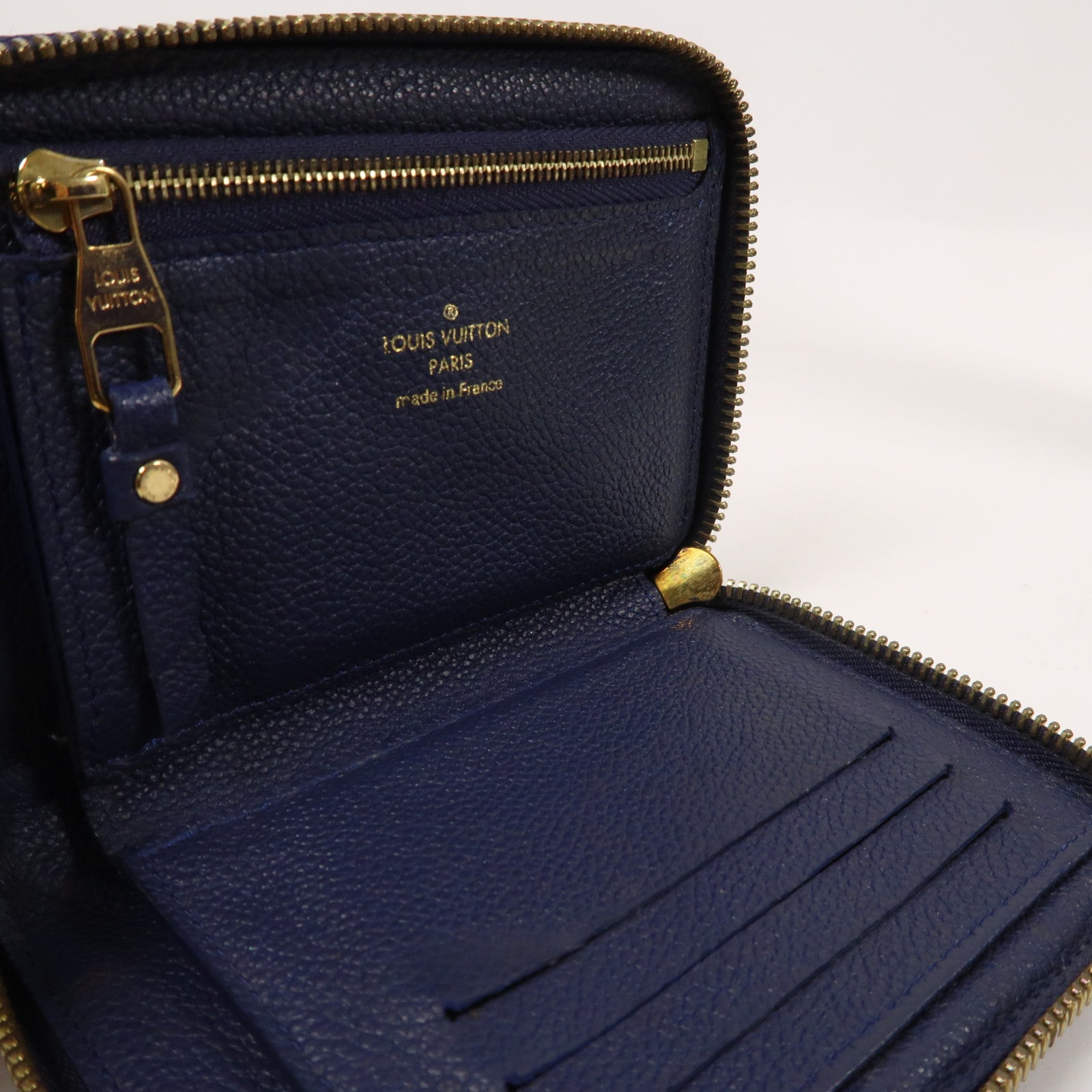 LOUIS VUITTON Monogram Empreinte Secret Compact Wallet金扣拉鍊錢包深藍色