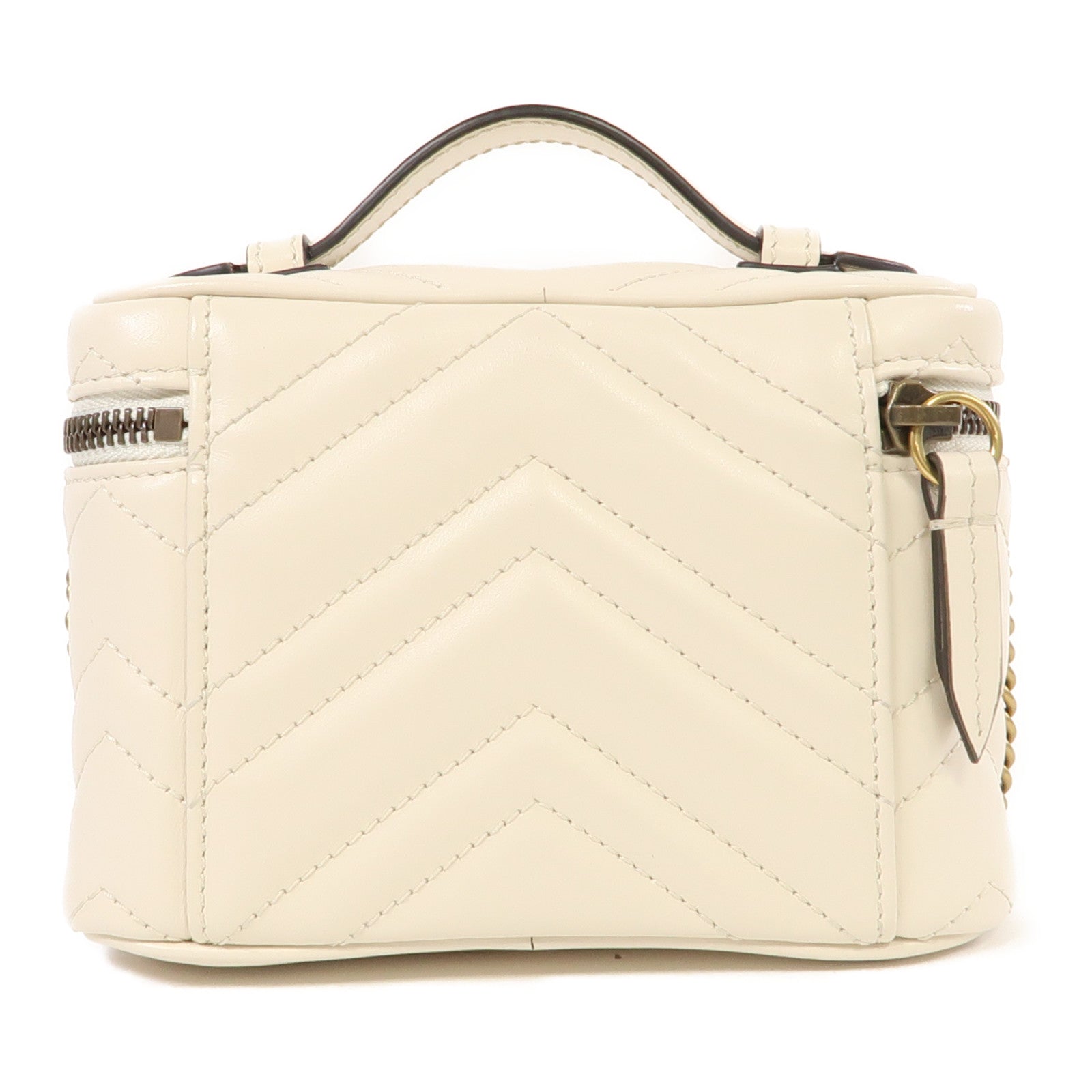 GUCCI 牛皮皮革GG Marmont Mini Top Handle Bag金扣手挽肩背兩用袋白色