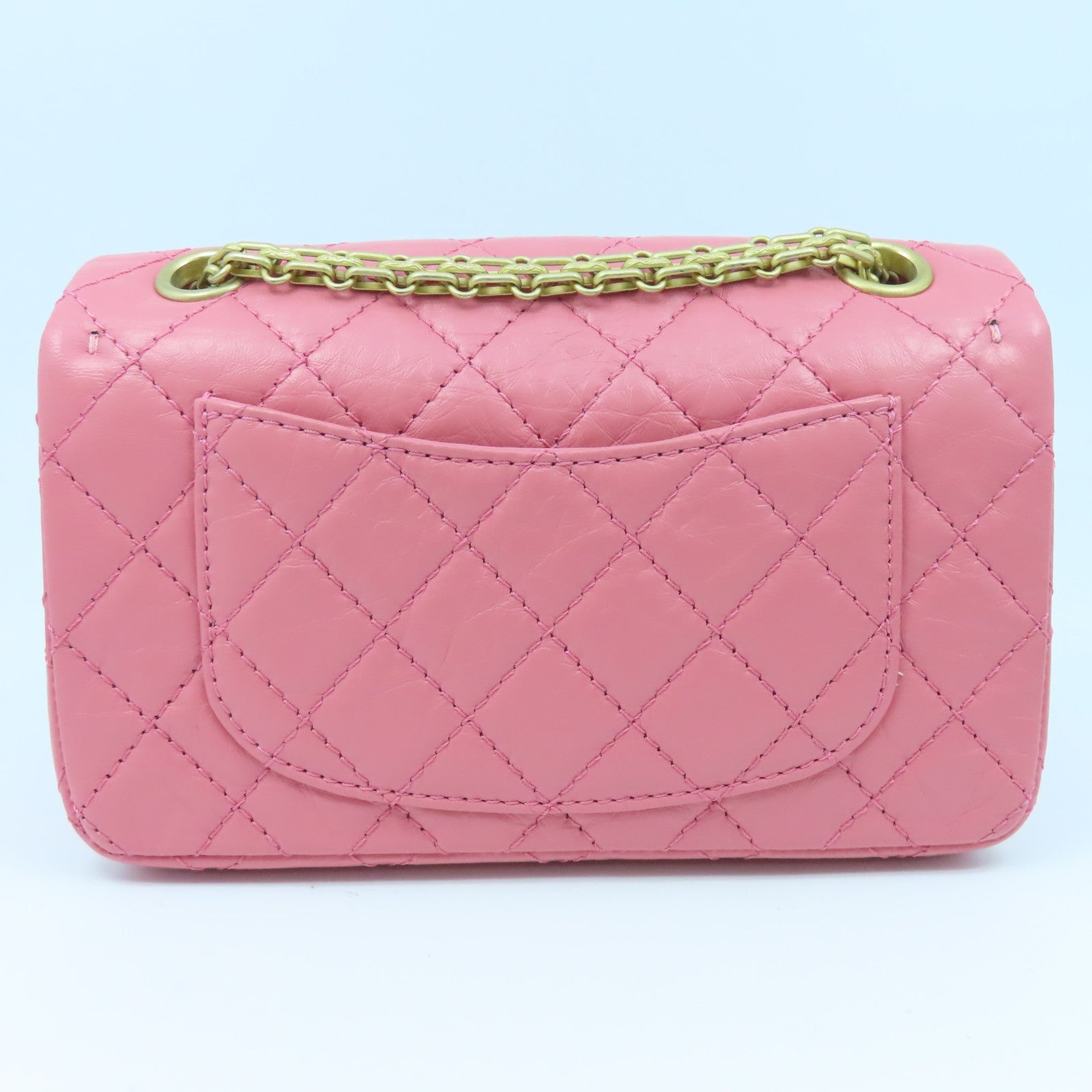CHANEL 菱格牛皮皮革Mini 2.55金扣链带肩背袋粉红色