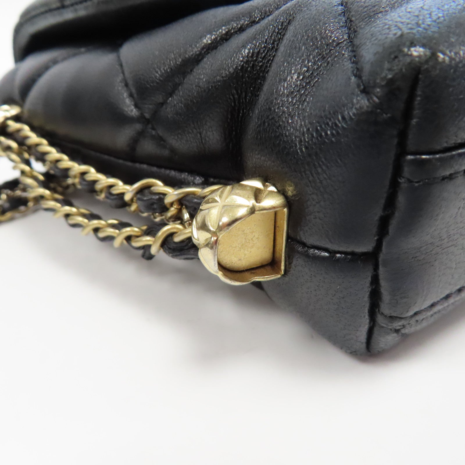 CHANEL 【激減優惠】菱格羊皮皮革Chain Shoulder金扣鏈帶肩背袋黑色