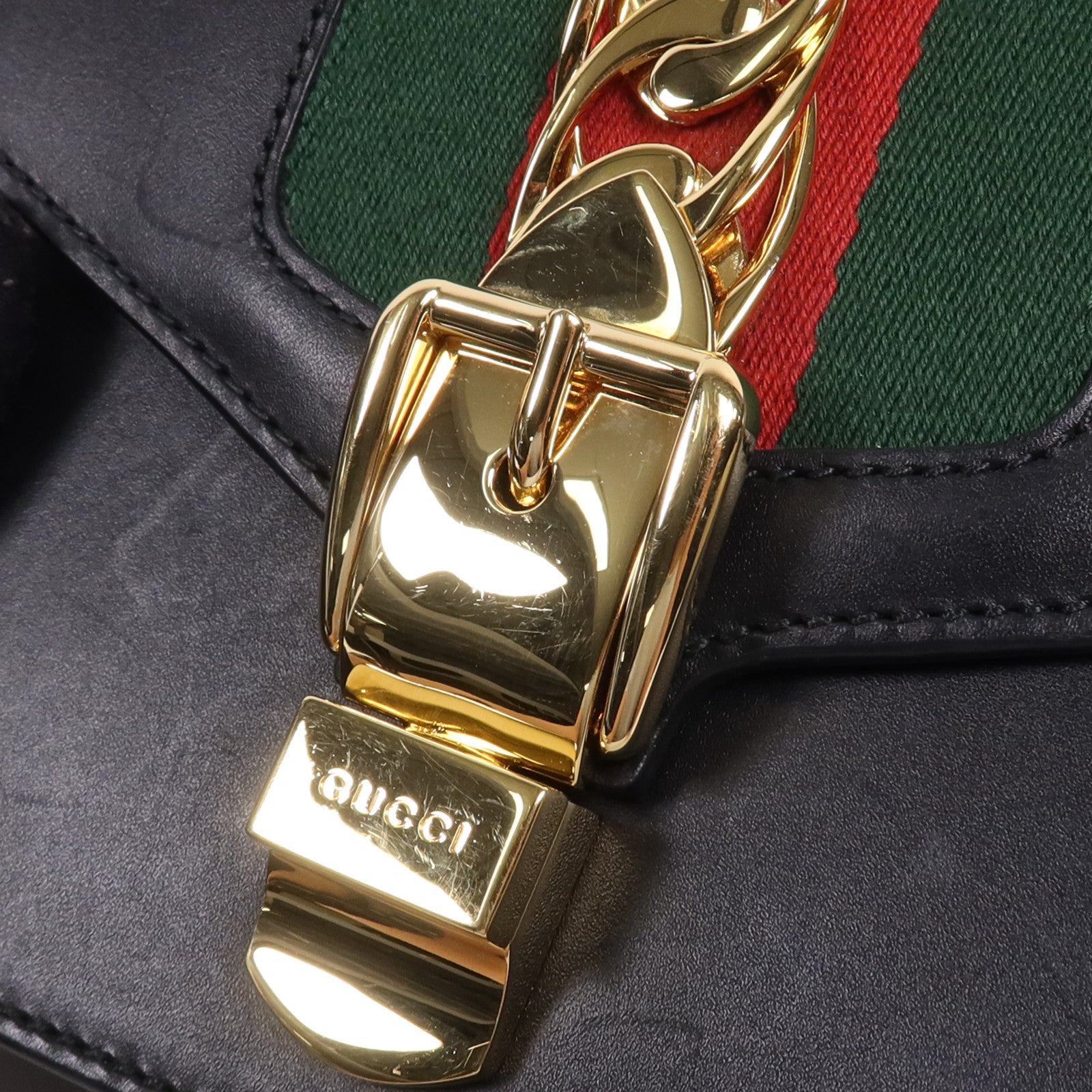 GUCCI 牛皮皮革Syvie Mini金扣鏈帶肩背袋