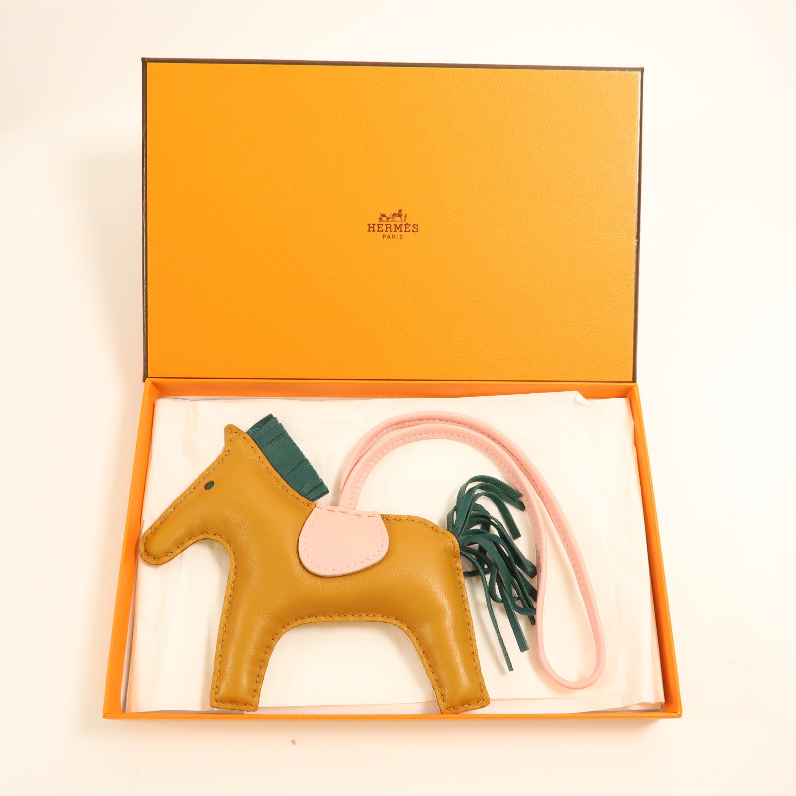 HERMES Milo皮革Rodeo MM掛飾芥末色/綠色/粉紅色