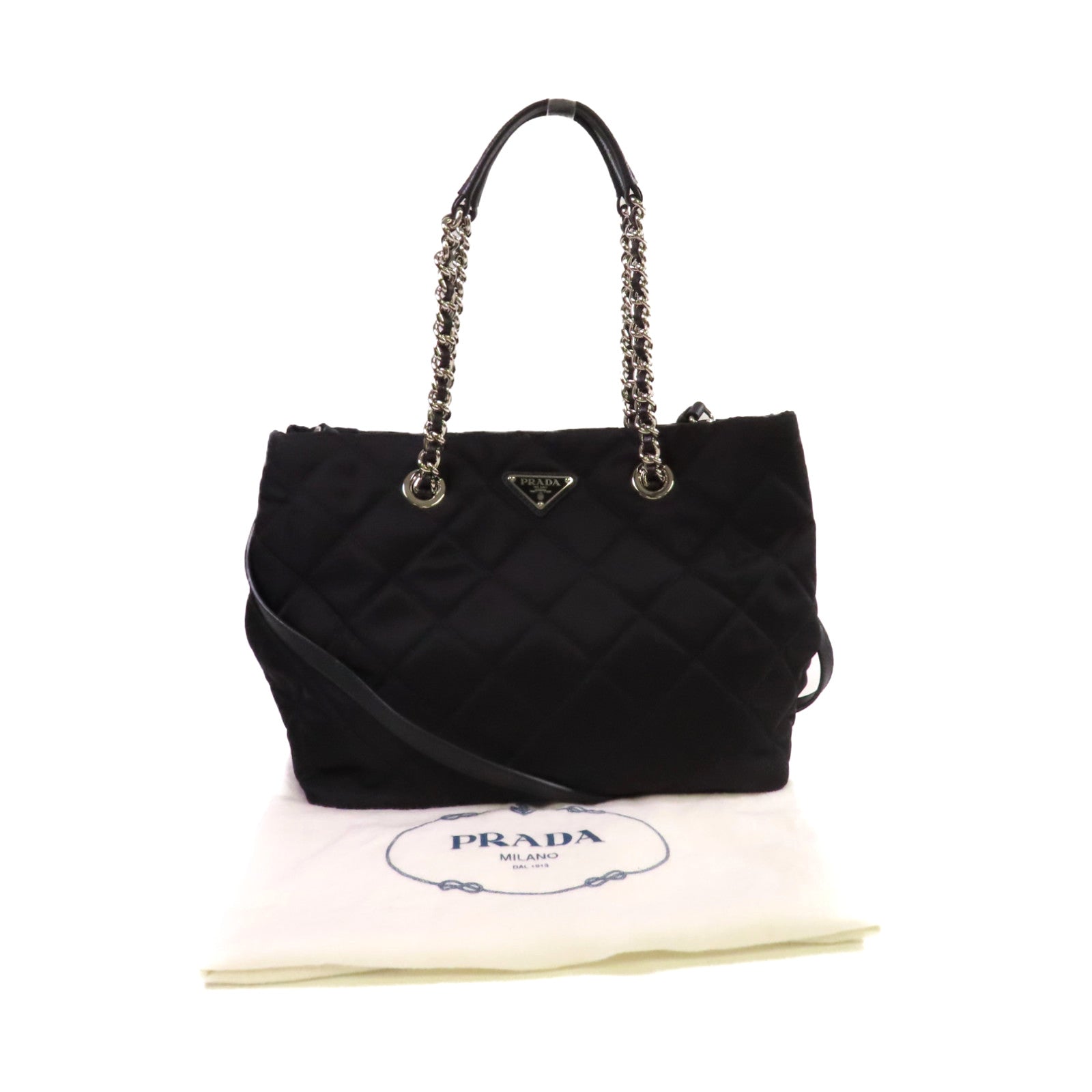 PRADA 尼龍2Way Shoulder Bag銀扣手挽肩背兩用袋黑色