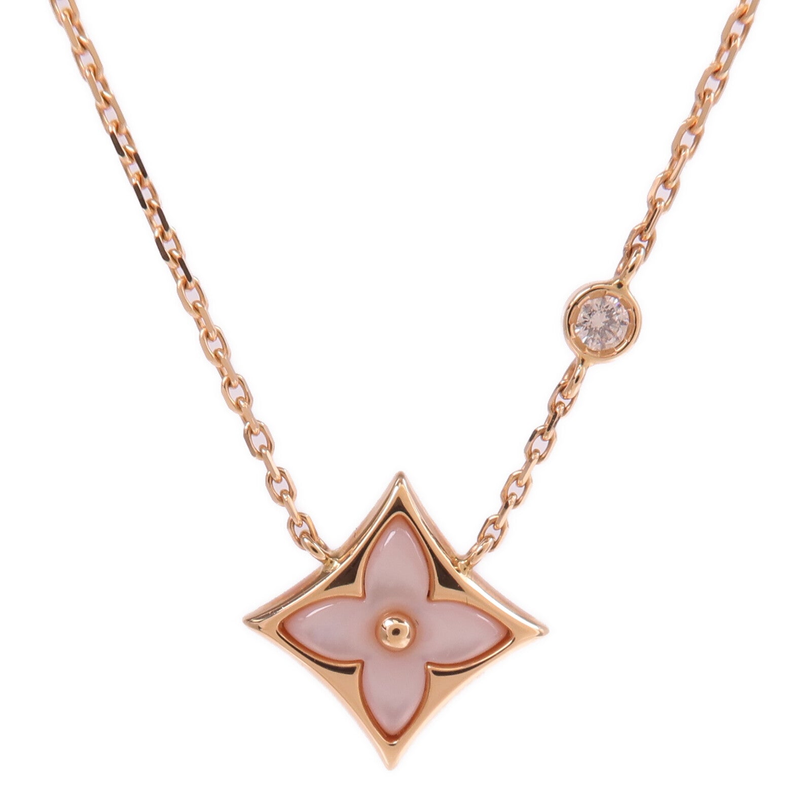 LOUIS VUITTON 18K玫瑰金Color Blossom BB Star Pendant鑽石/珍珠母貝項鍊