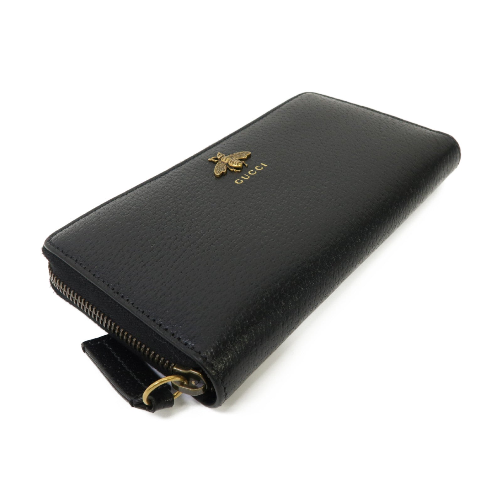 GUCCI 【激減優惠】牛皮皮革Zip Around Long Wallet金扣長錢包黑色