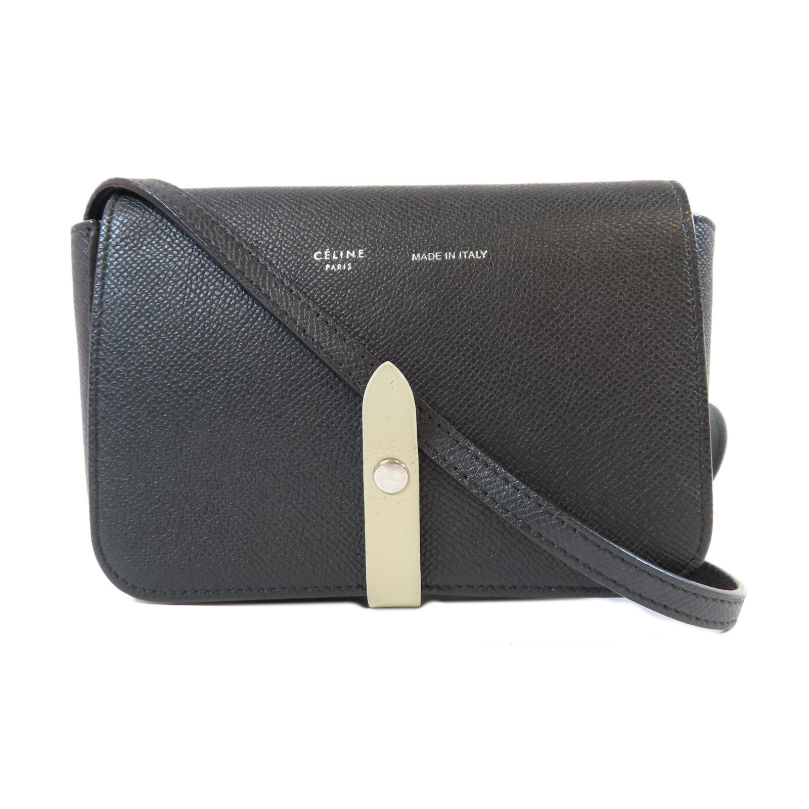 CELINE 【激減優惠】牛皮皮革Shoulder Bag銀扣肩背袋黑色