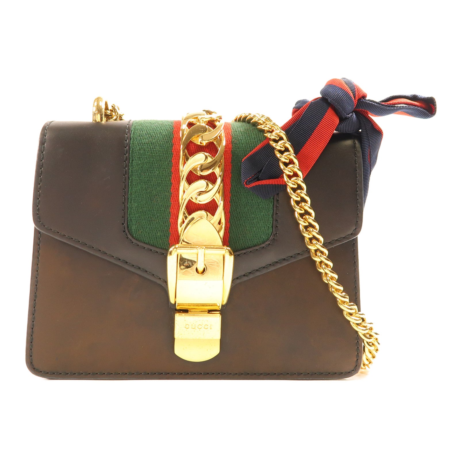 GUCCI GG GHW Sylvie Chain Shoulder Bag 431666 Calfskin Leather Black