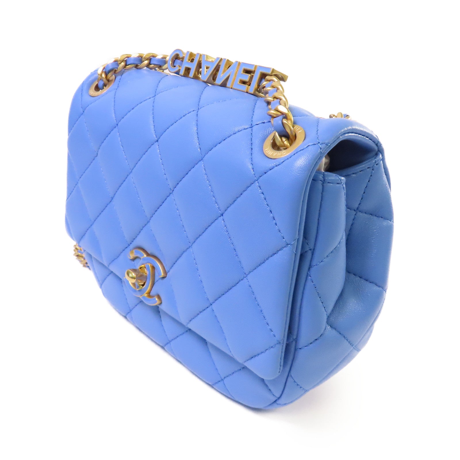 CHANEL 【激減優惠】菱格羊皮皮革Chain Shoulder Bag金扣鏈帶肩背袋藍色