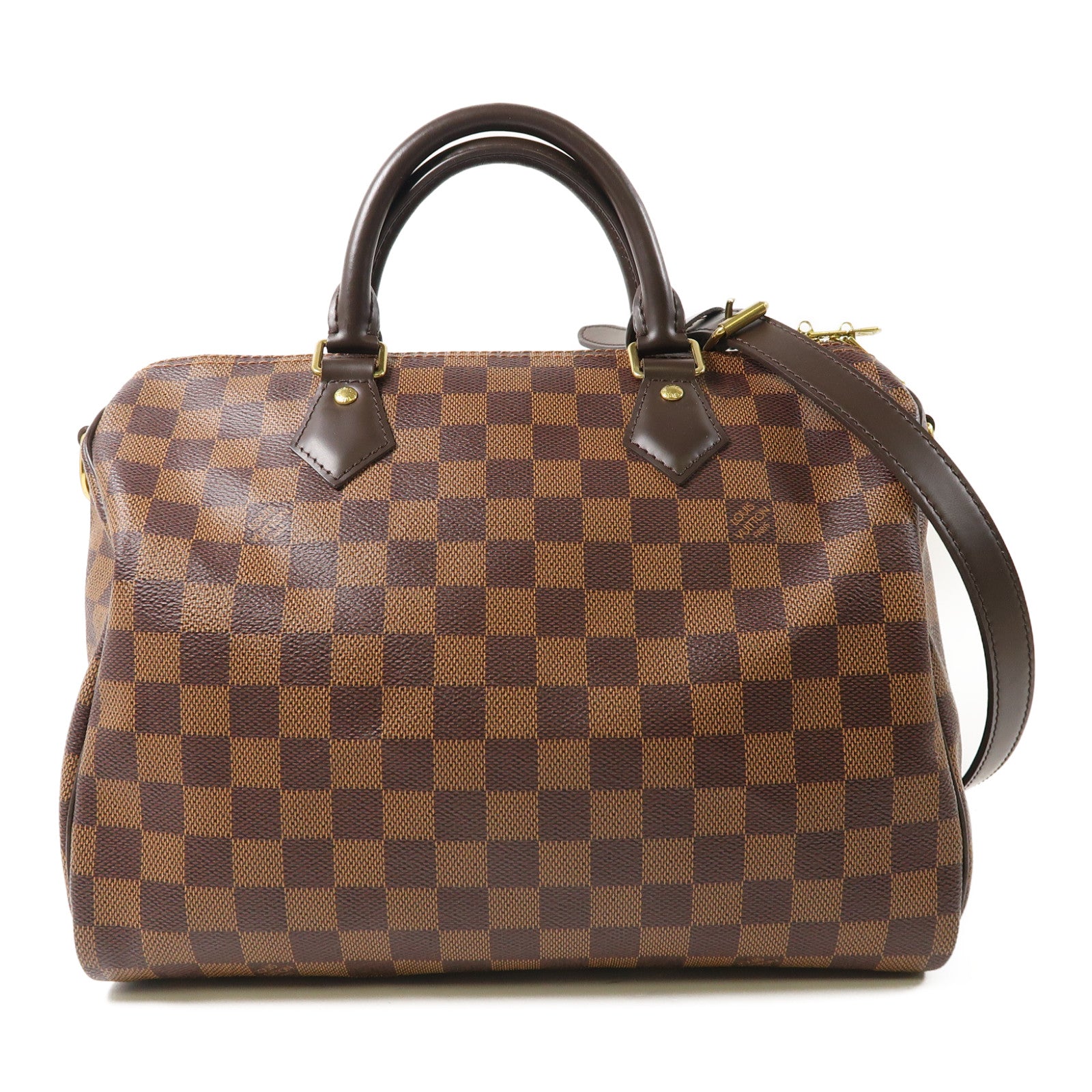 LOUIS VUITTON Damier Speedy Bandouliere 30金扣手挽肩背兩用袋棕色