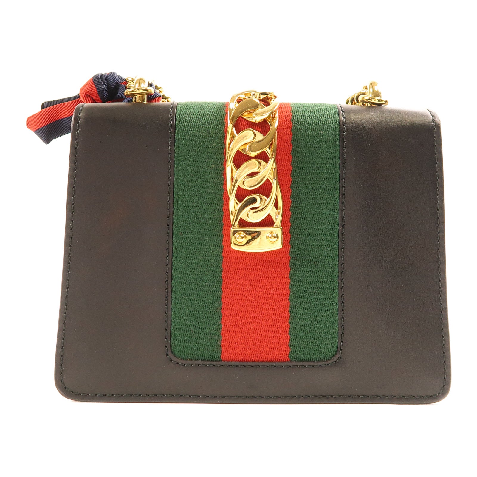 GUCCI GG GHW Sylvie Chain Shoulder Bag 431666 Calfskin Leather Black