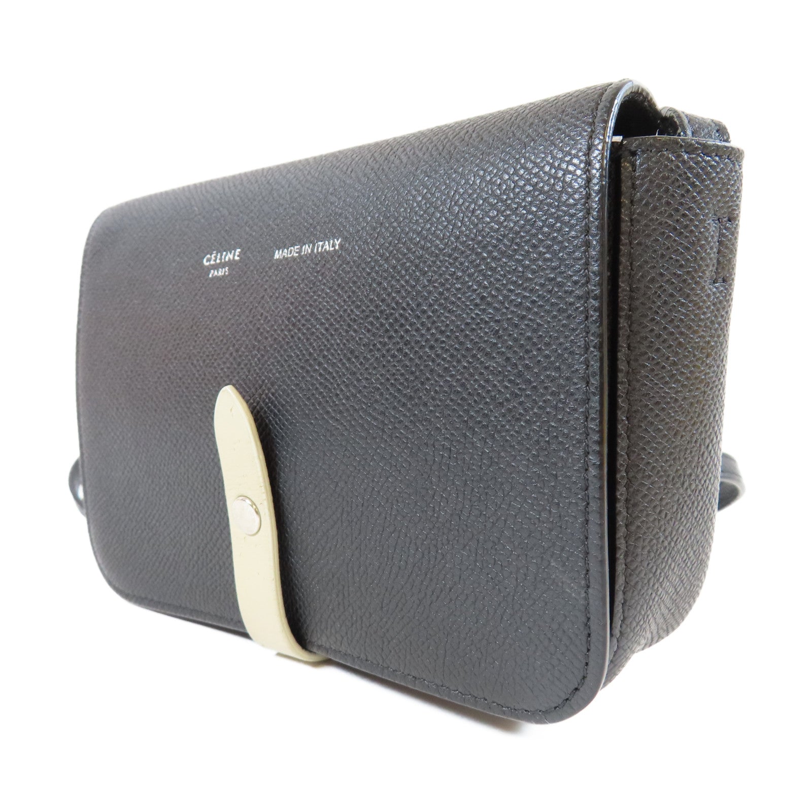 CELINE 【激減優惠】牛皮皮革Shoulder Bag銀扣肩背袋黑色
