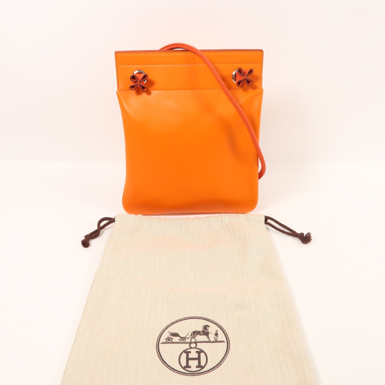 HERMES Swift皮革Aline Mini銀扣肩背袋Feu