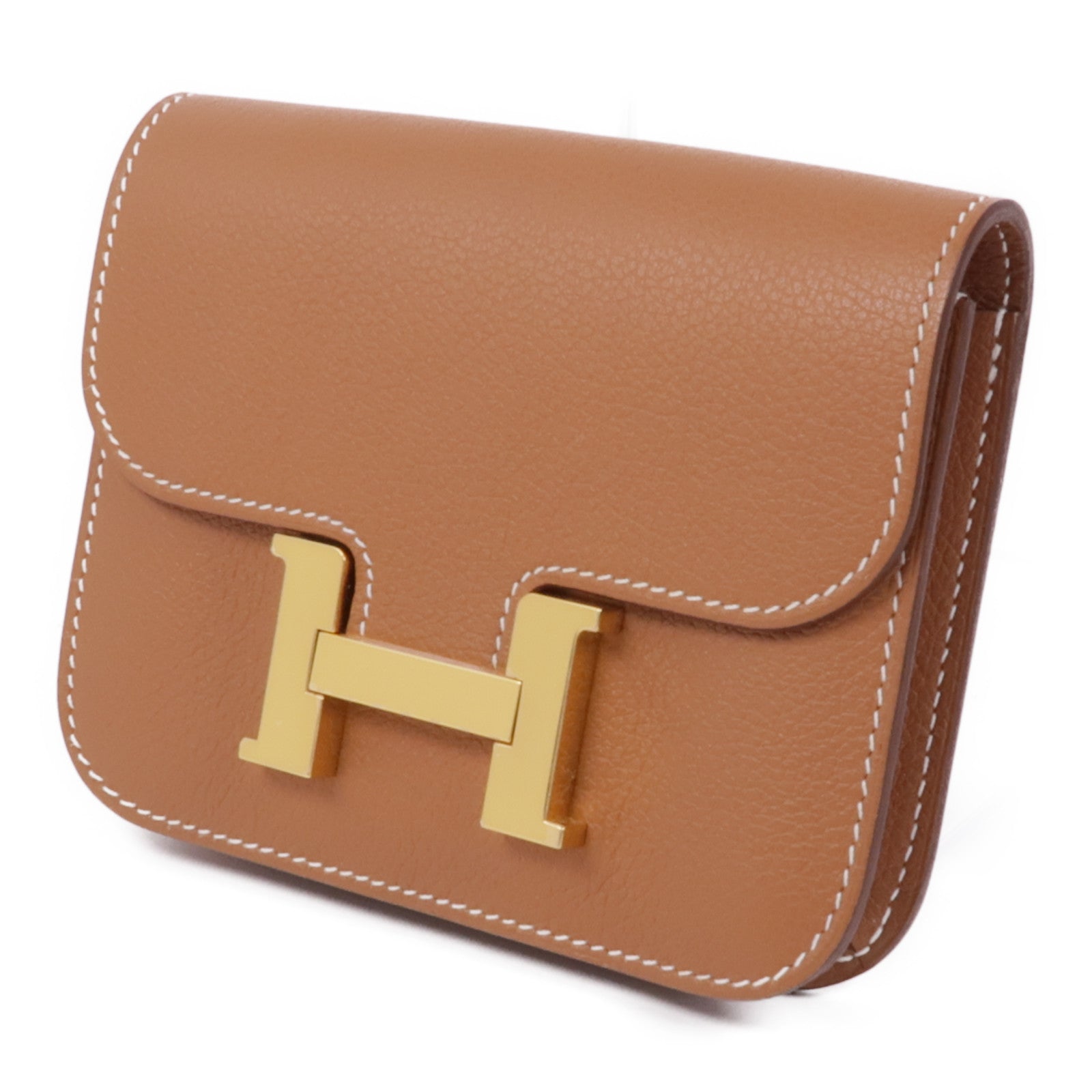 HERMES Evercolor皮革Constance Slim金扣錢包Gold