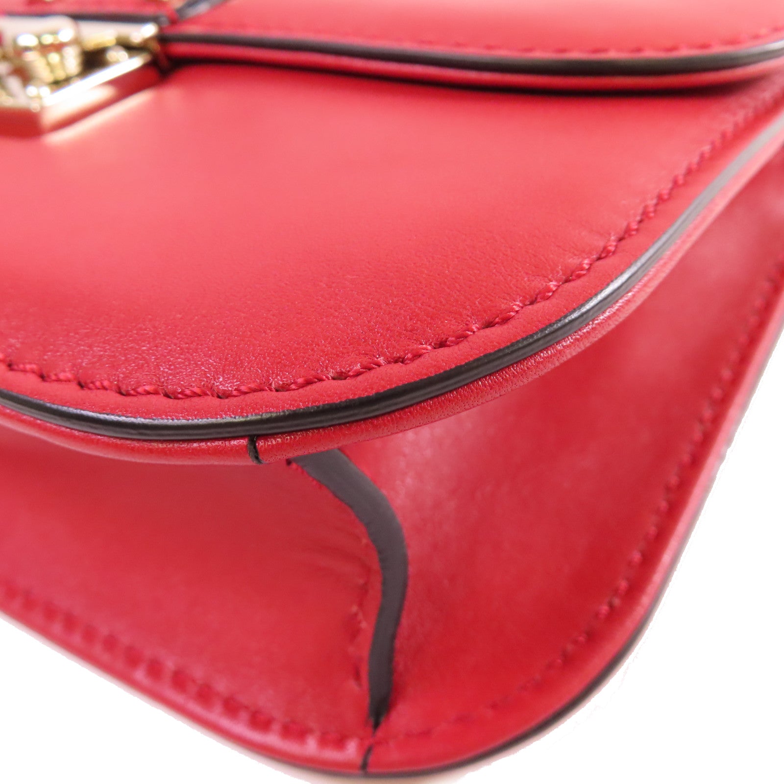 Valentino 【激減優惠】牛皮皮革Rockstud Chain Shoulder Bag金扣鏈帶肩背袋紅色