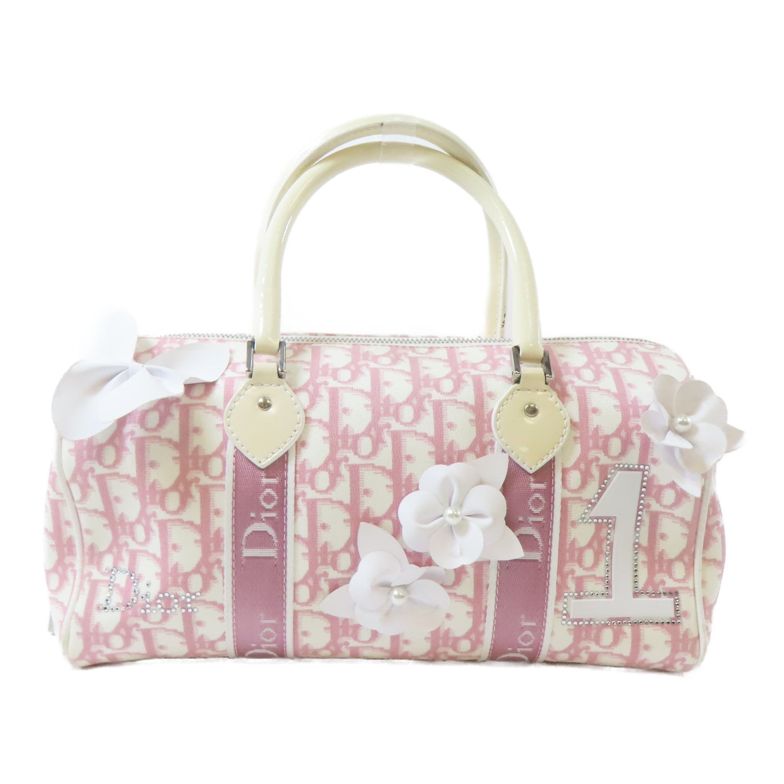 Dior 帆布Dior Oblique Handbag銀扣手挽袋粉紅色