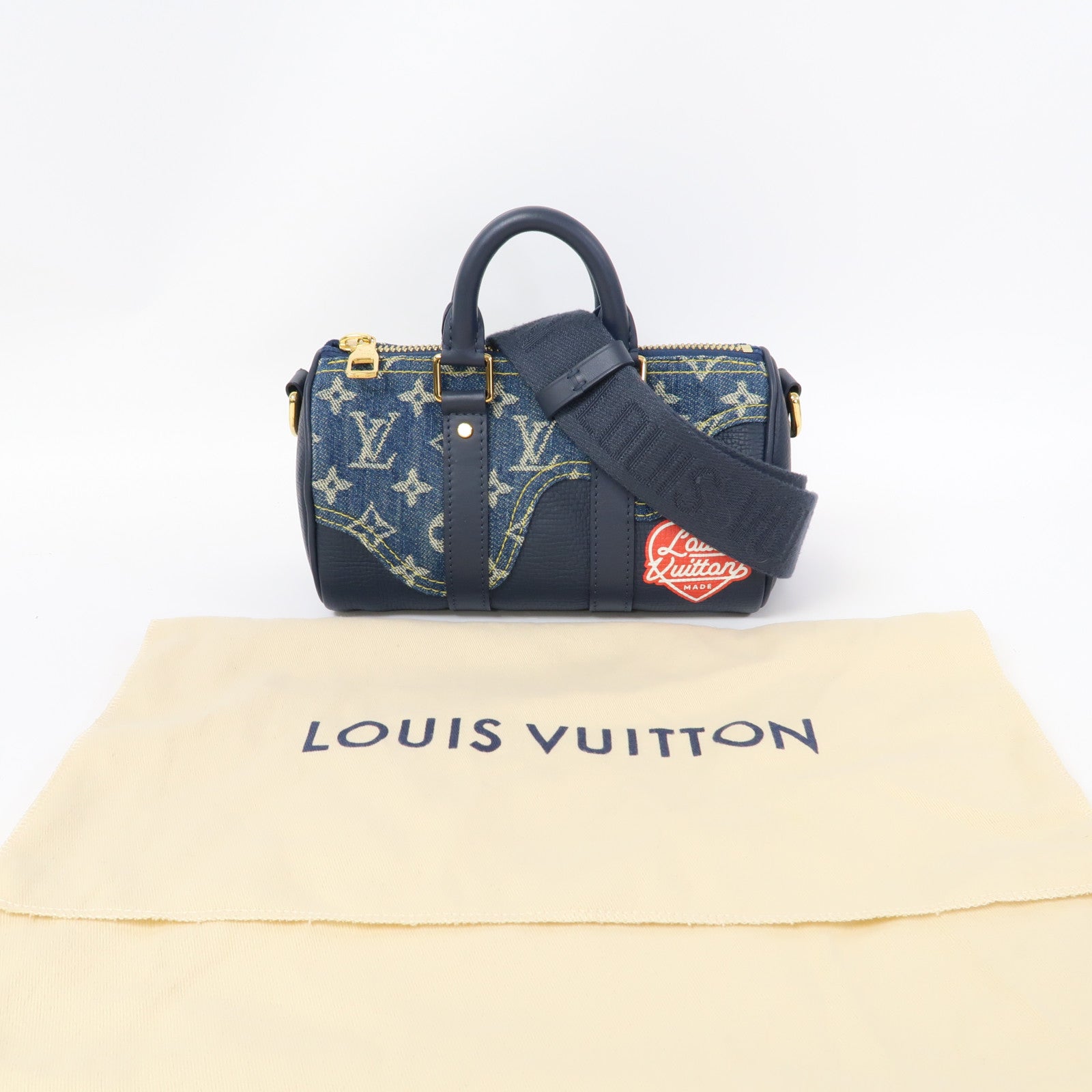 LOUIS VUITTON Monogarm Denim Nigo Keepall XS Bag金扣手挽肩背兩用袋藍色