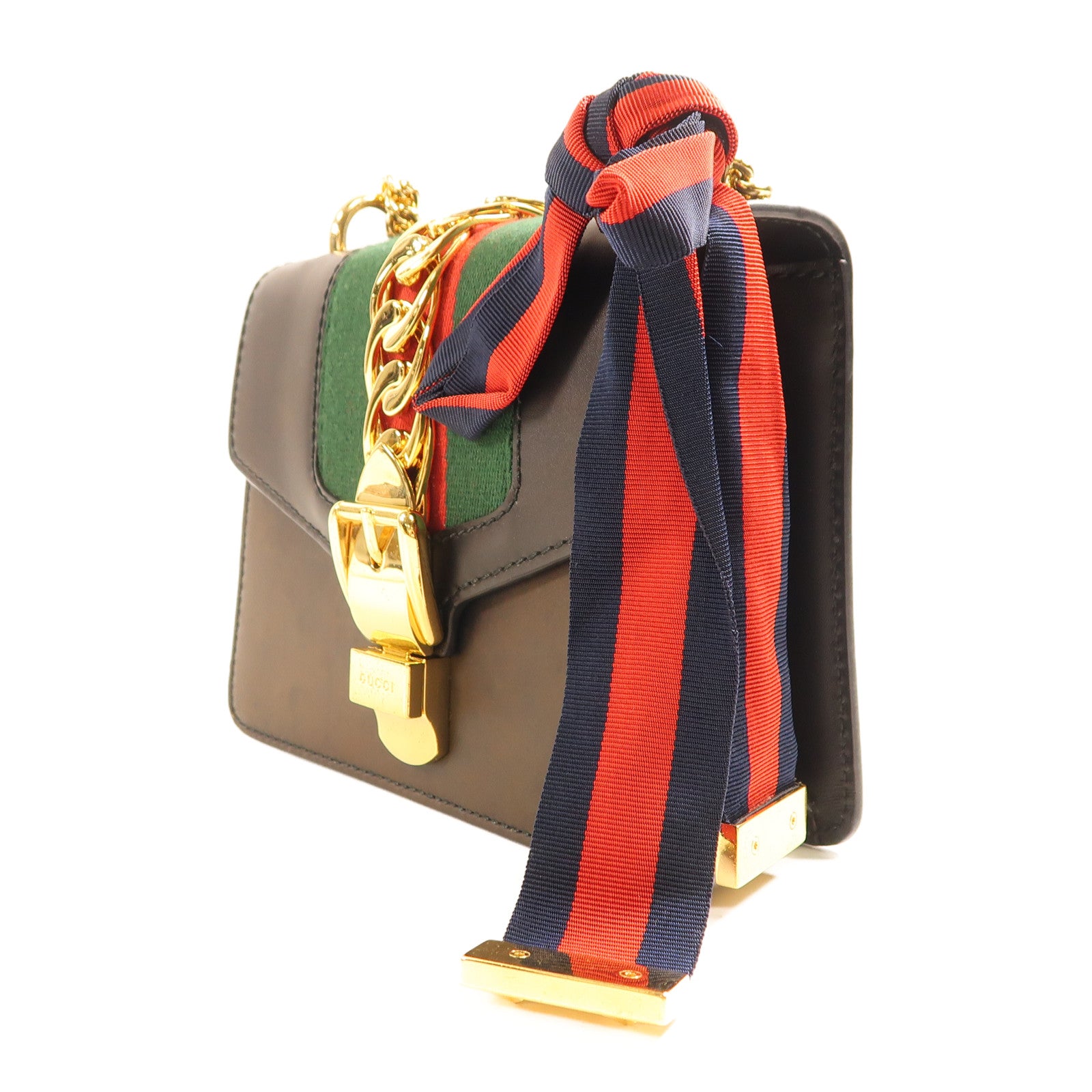 GUCCI GG GHW Sylvie Chain Shoulder Bag 431666 Calfskin Leather Black