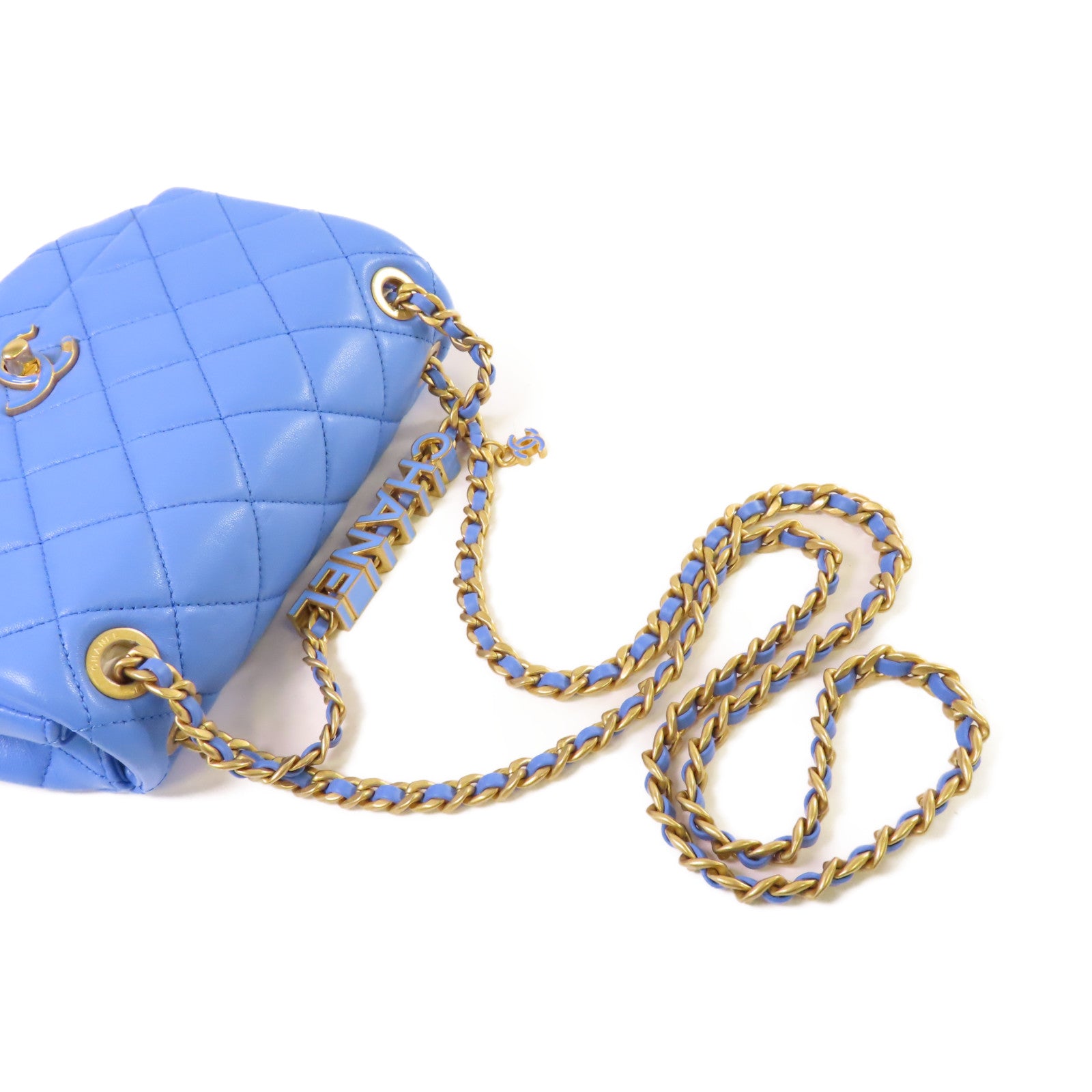 CHANEL 【激減優惠】菱格羊皮皮革Chain Shoulder Bag金扣鏈帶肩背袋藍色