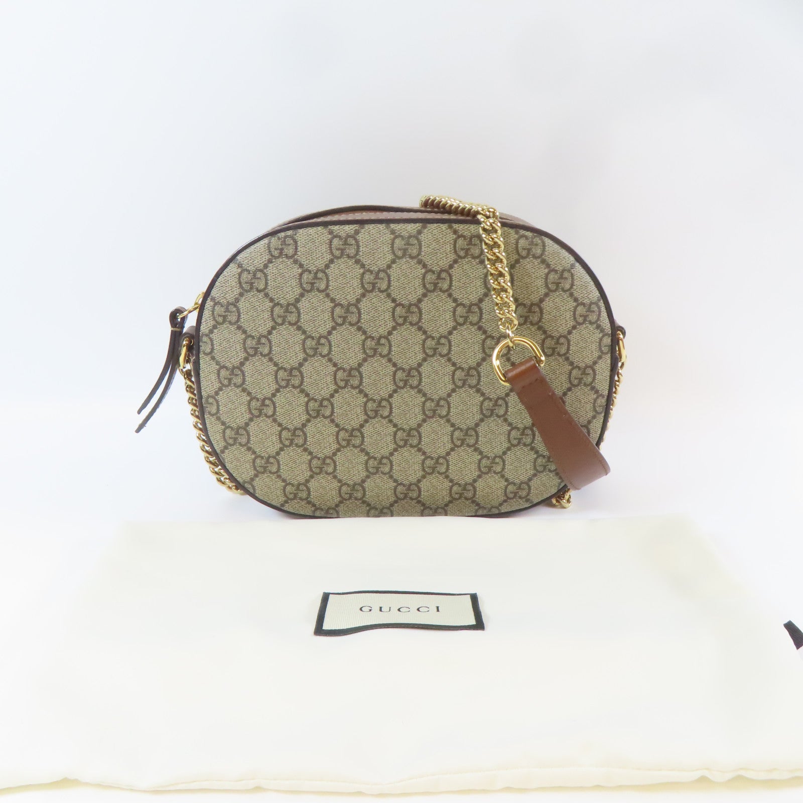 GUCCI 塗層帆布GG Supreme Mini Chain Bag金扣肩背袋啡色