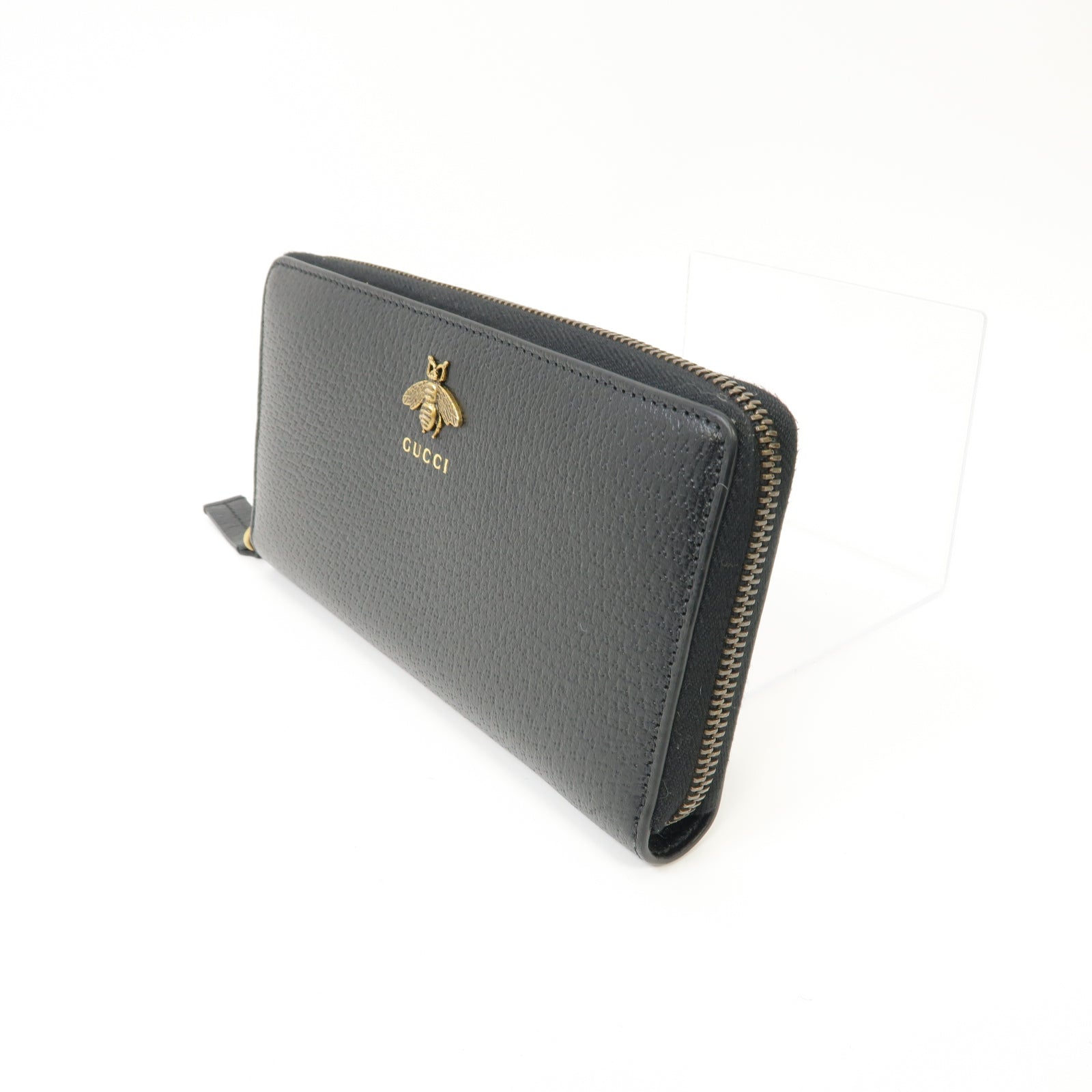 GUCCI 【激減優惠】牛皮皮革Zip Around Long Wallet金扣長錢包黑色